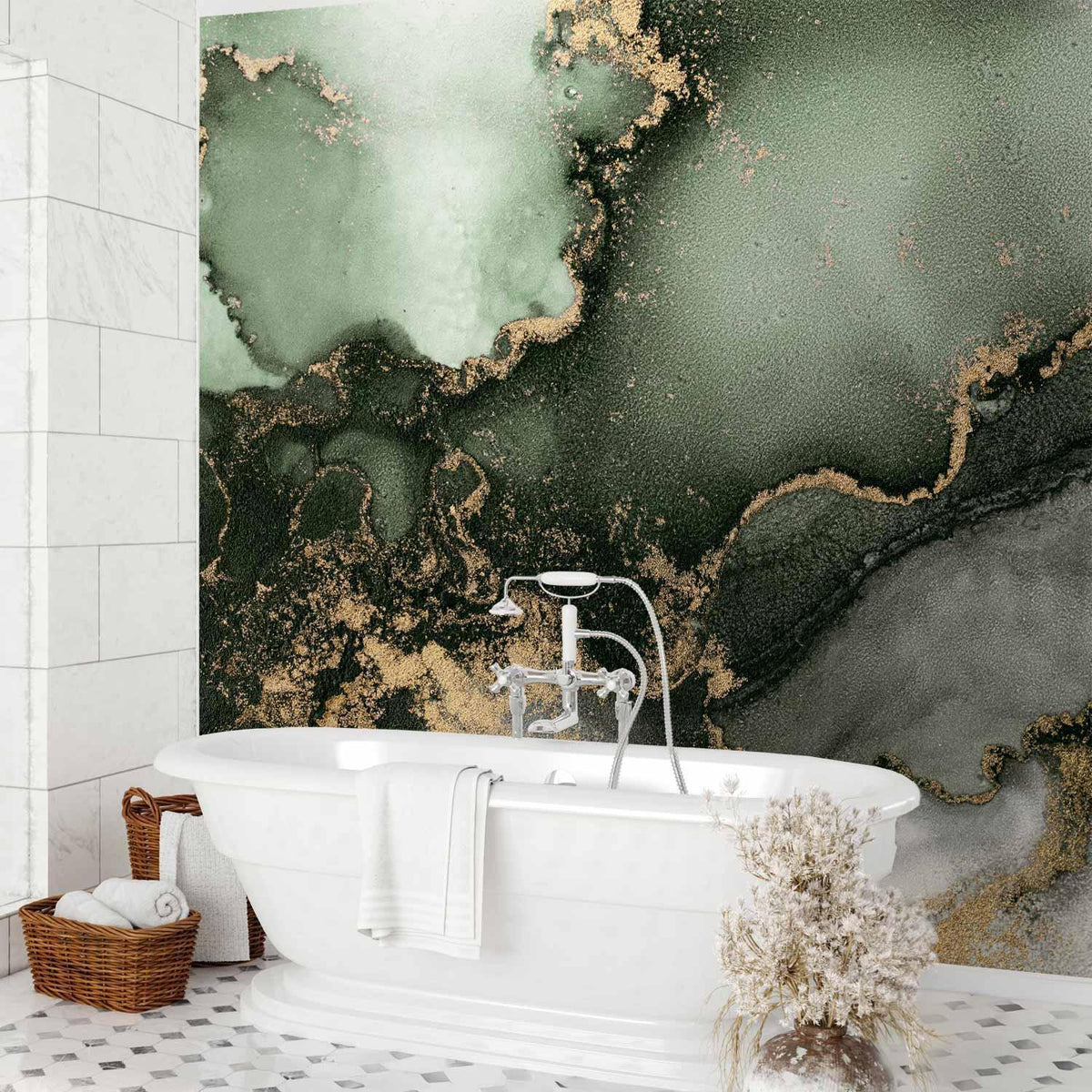 Fototapete - Green Watercolour - Abstraction Inspired by Marble Structure