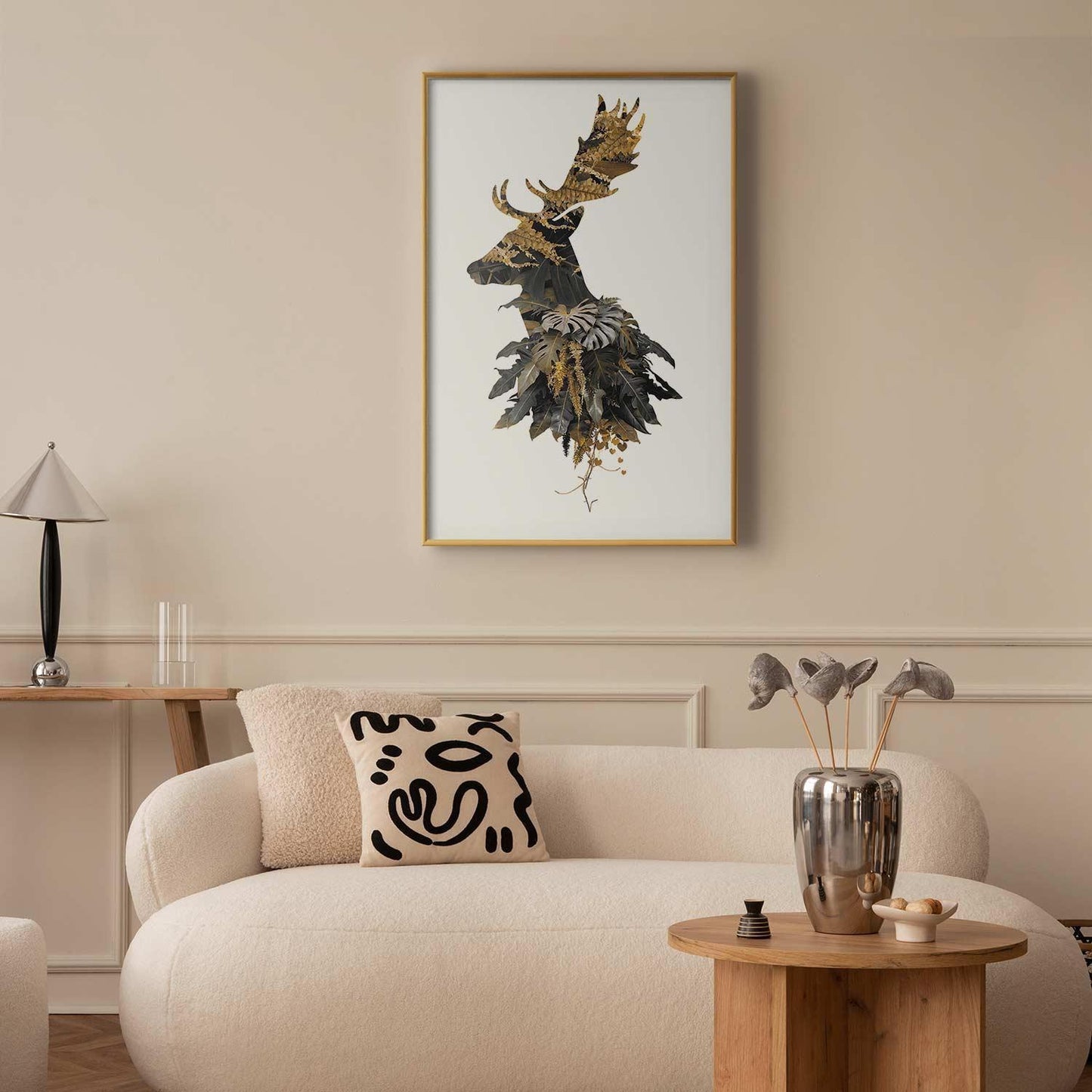 Poster featuring abstract forest deer design in elegant frame, perfect for interior decoration.