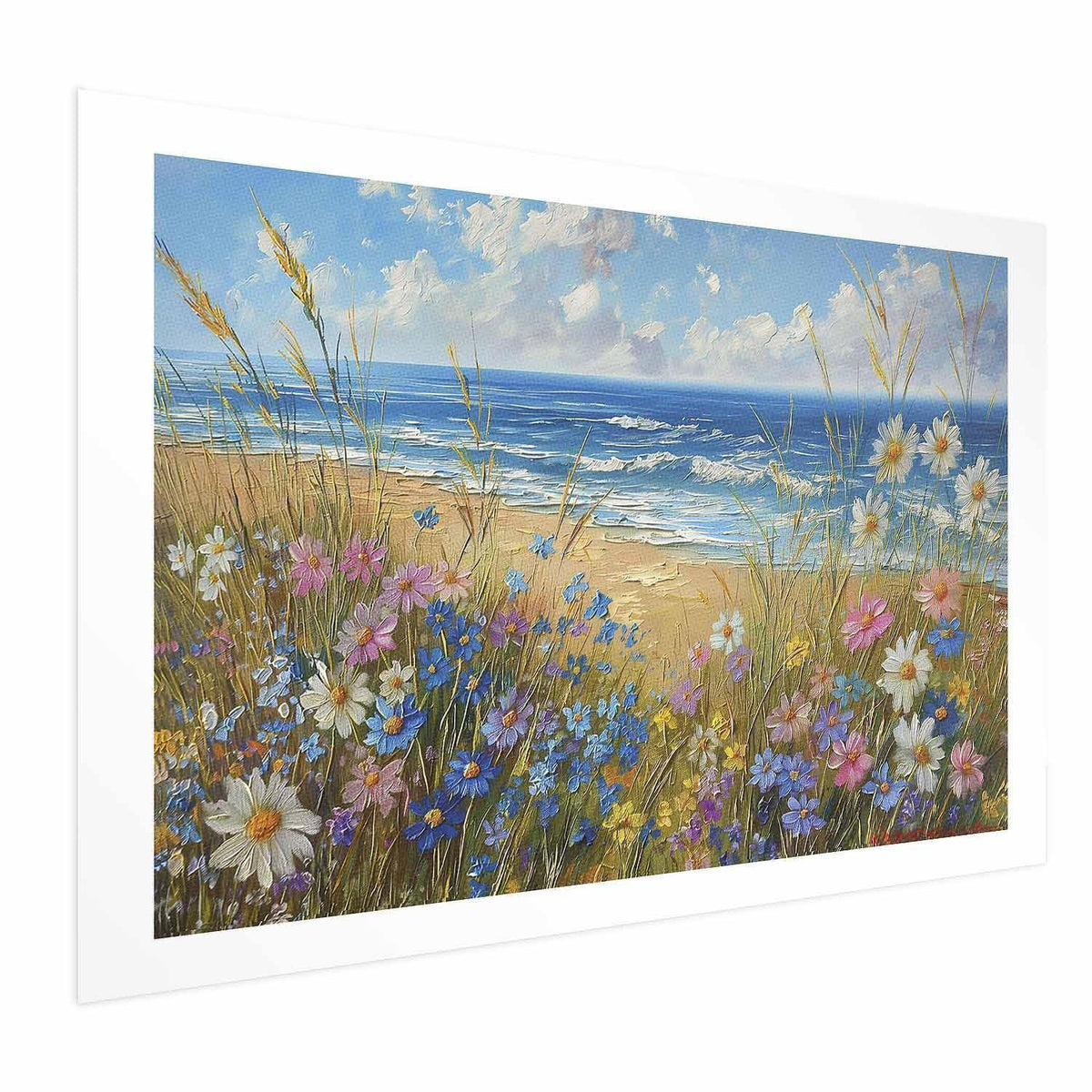 Poster - Seascape – wildflowers and a view of the rough sea