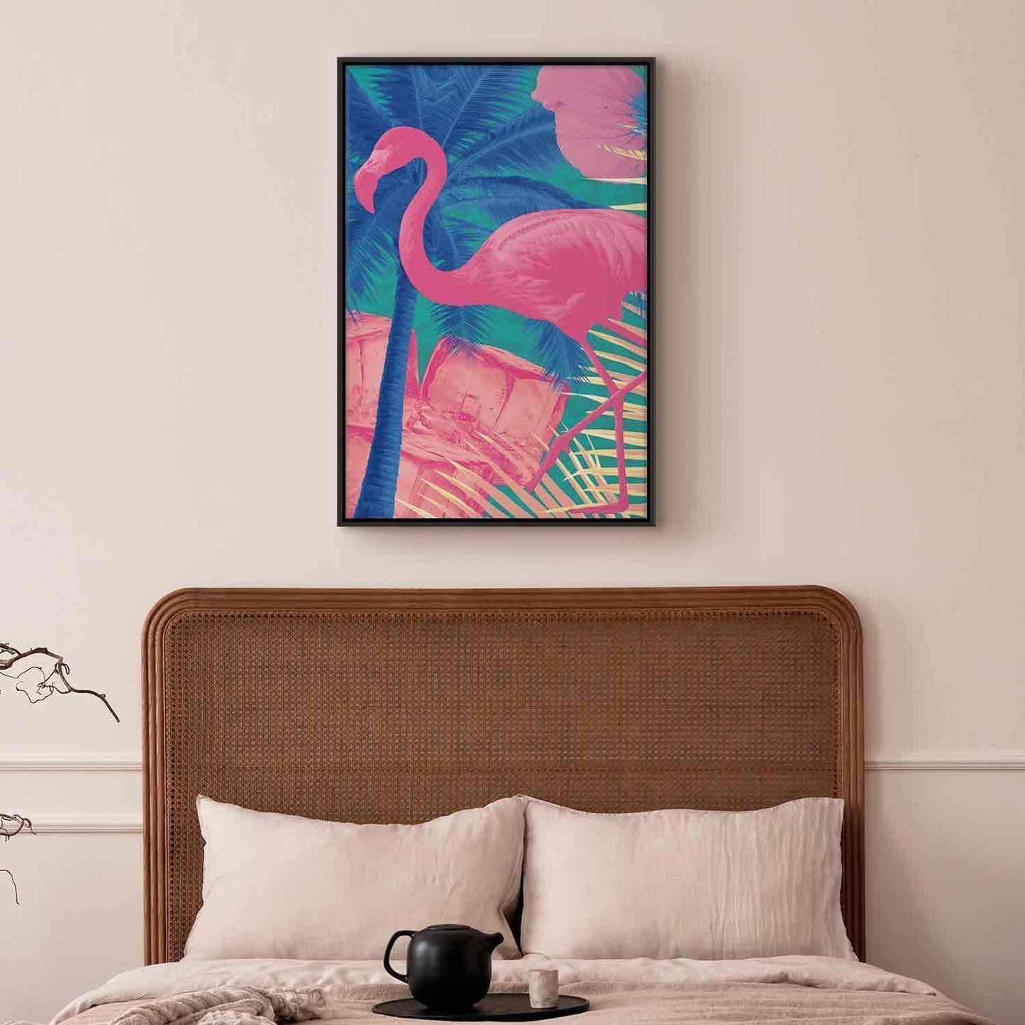 Leinwandbild - Pink Flamingo - Abstract Flamingo Against Palms and Ice Cubes Artgeist