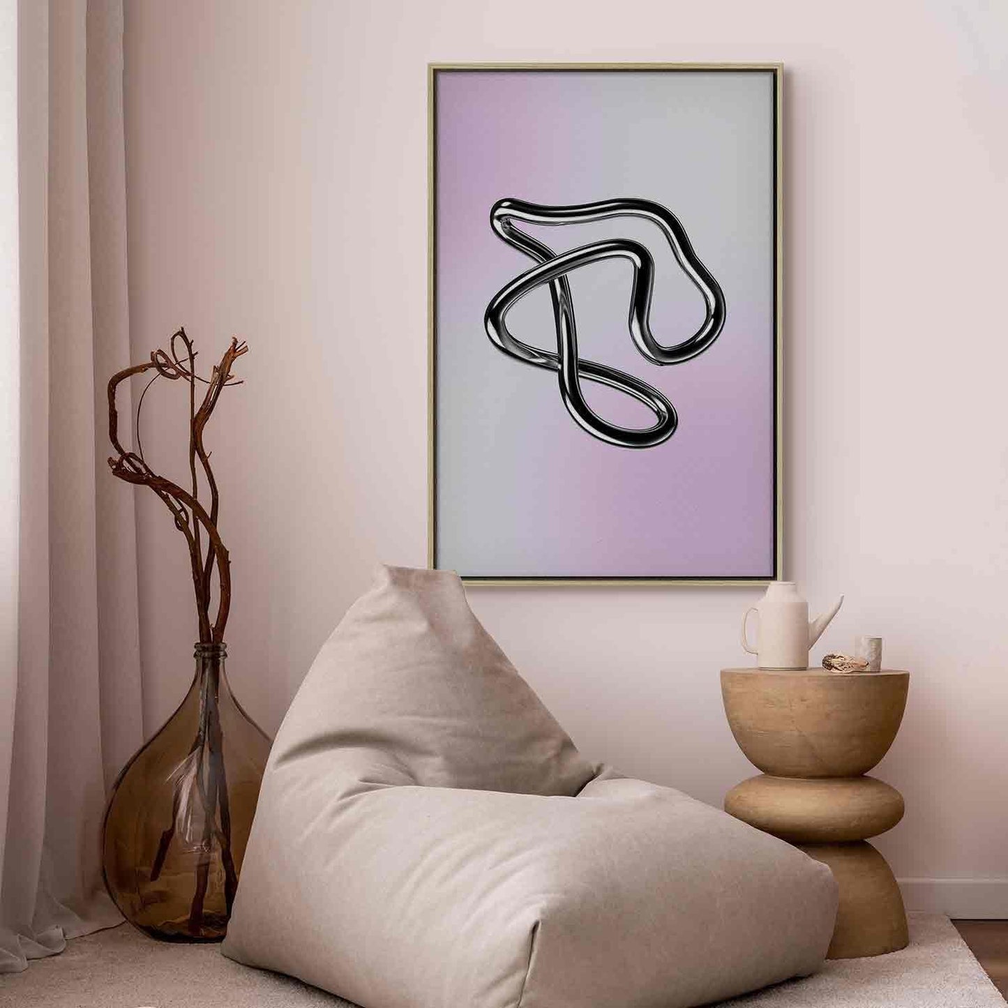 Leinwandbild - Silver Intricacies - Fluid Metallic Figure on a Gradient Background Artgeist