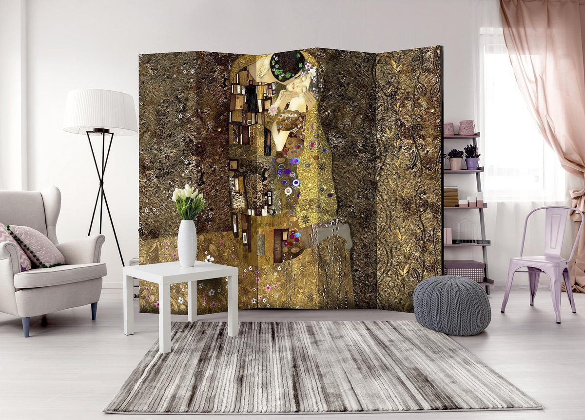 Paravent Goldener Kuss – Kunstvoller Raumteiler nach Klimt