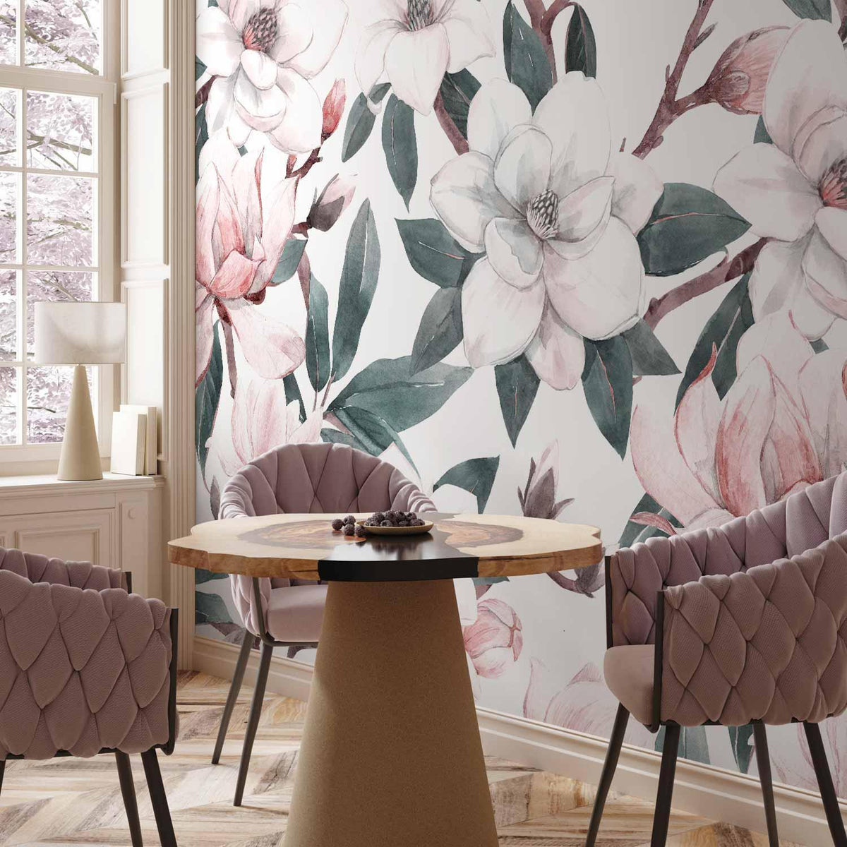 Fototapete Aquarell Magnolien – Zarte Blütenkunst in Pastelltönen