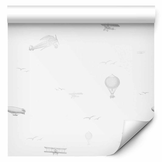 Tapete - Drawing - Airplanes - balloons - and airships against a sky full of birds