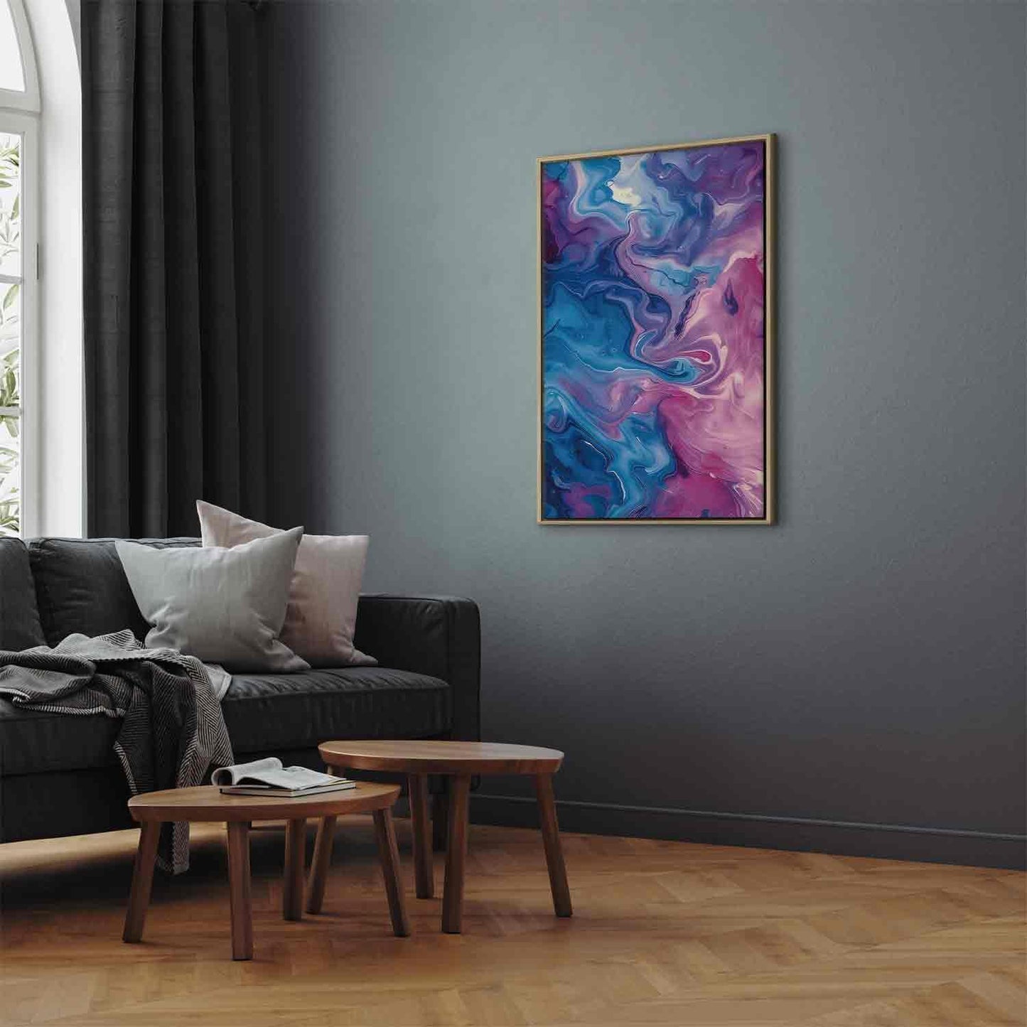 Leinwandbild - Night Flows - Abstract Waves in Shades of Blue and Violet Artgeist