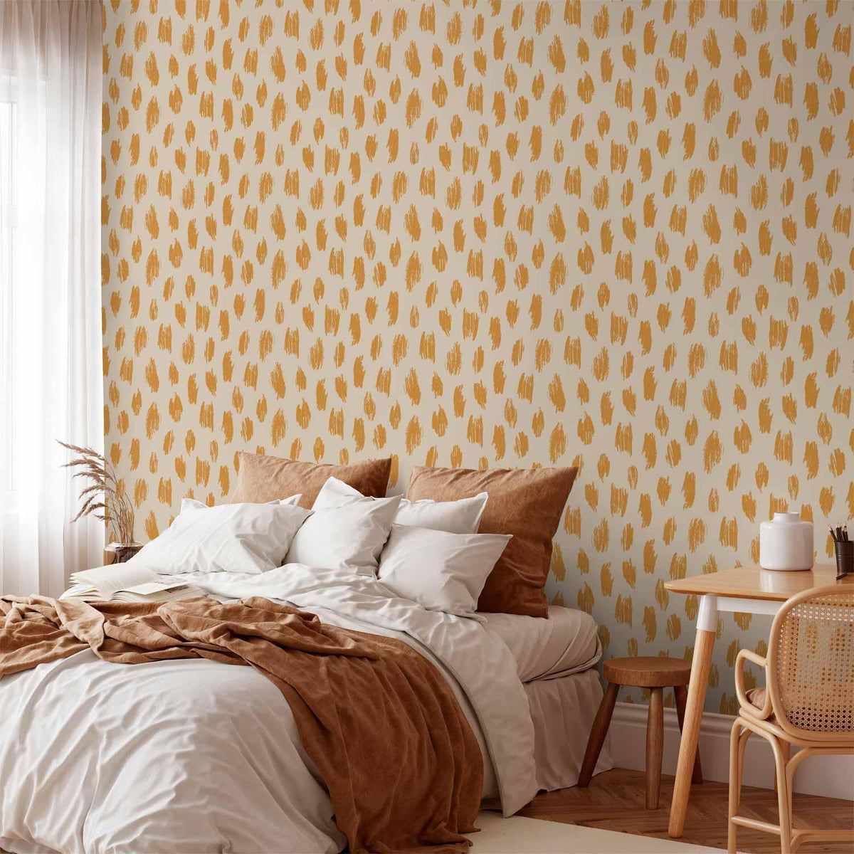 Tapete - Drawn Pattern in Dots and Spots - in shades of orange and ecru