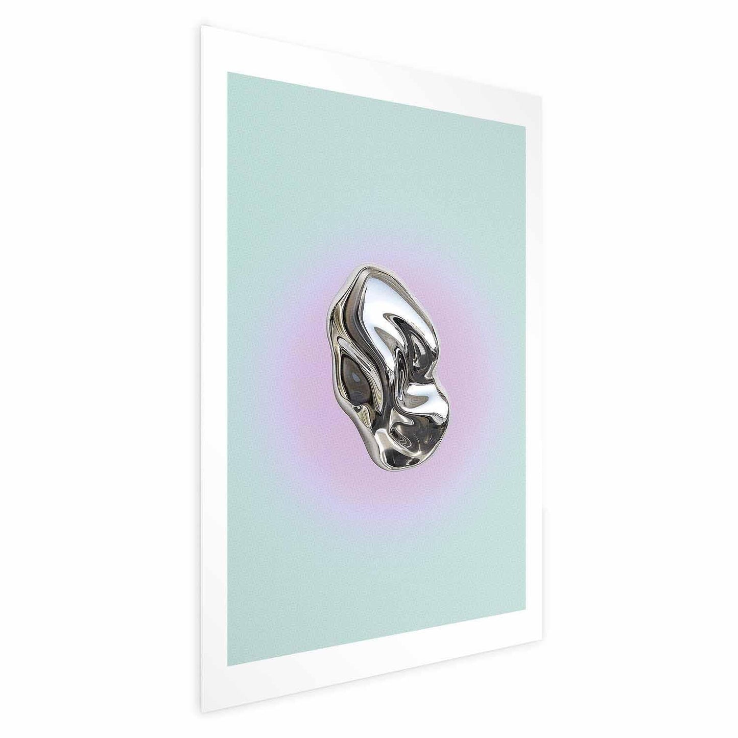 Poster - Metallic Form - abstract sculpture on a mint background with a purple halo Artgeist