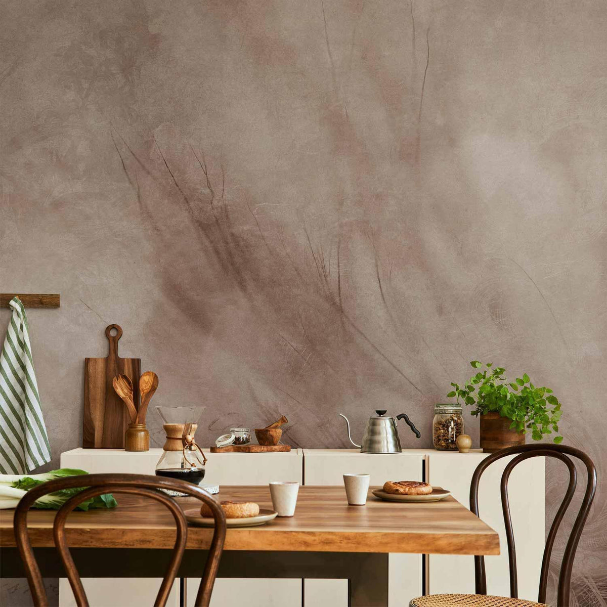 Fototapete - Abstract scandi boho - delicate composition with lettering and flowers