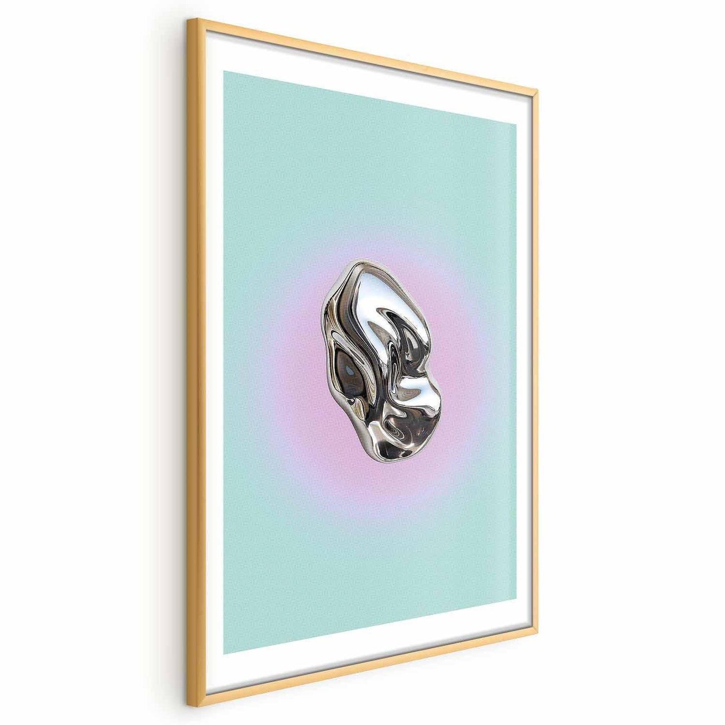 Poster - Metallic Form - abstract sculpture on a mint background with a purple halo Artgeist