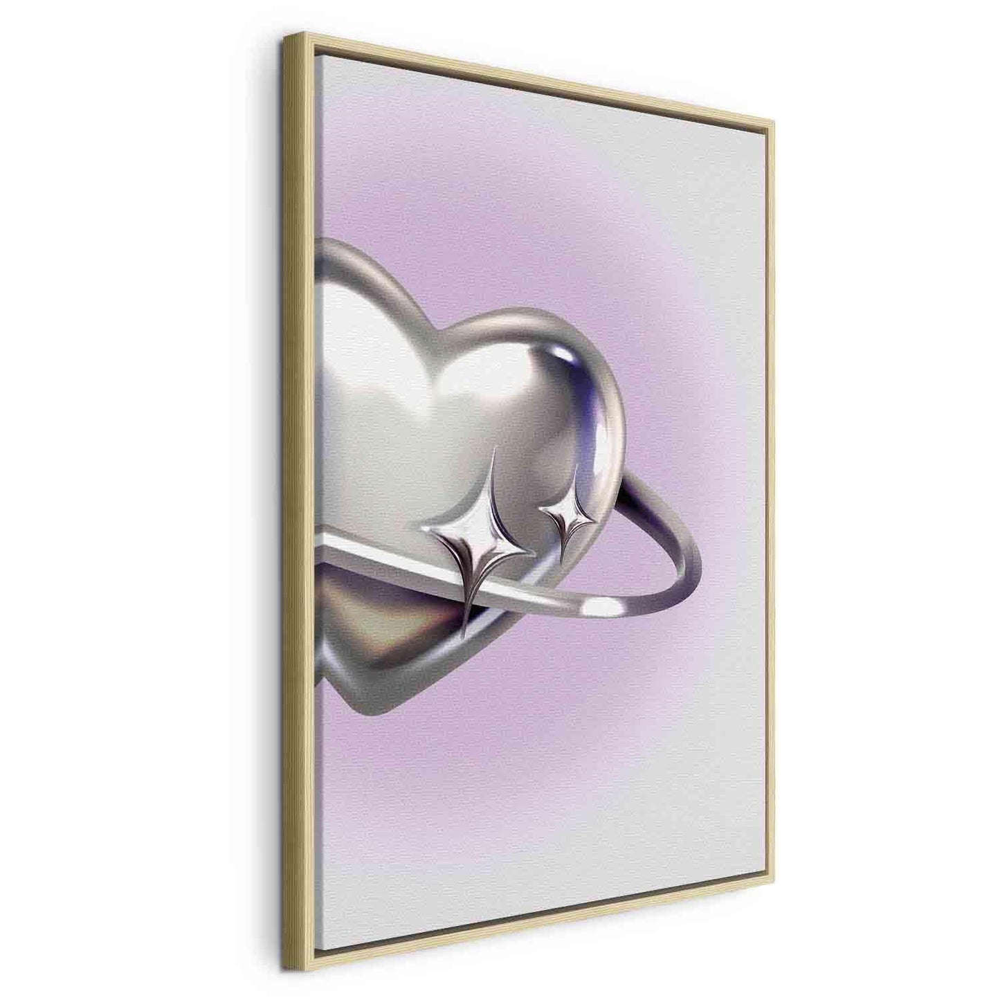 Leinwandbild - Cosmic Heart - Silver Heart with a Ring on a Purple Background Artgeist