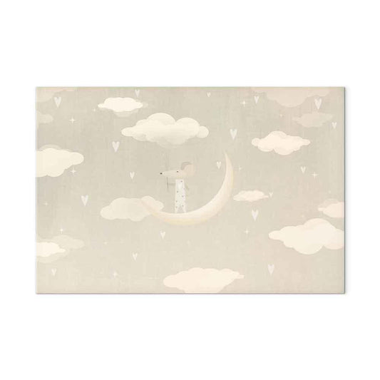 Leinwandbild - Little Conqueror - A Mouse in Heart Pajamas on the Moon Among Clouds