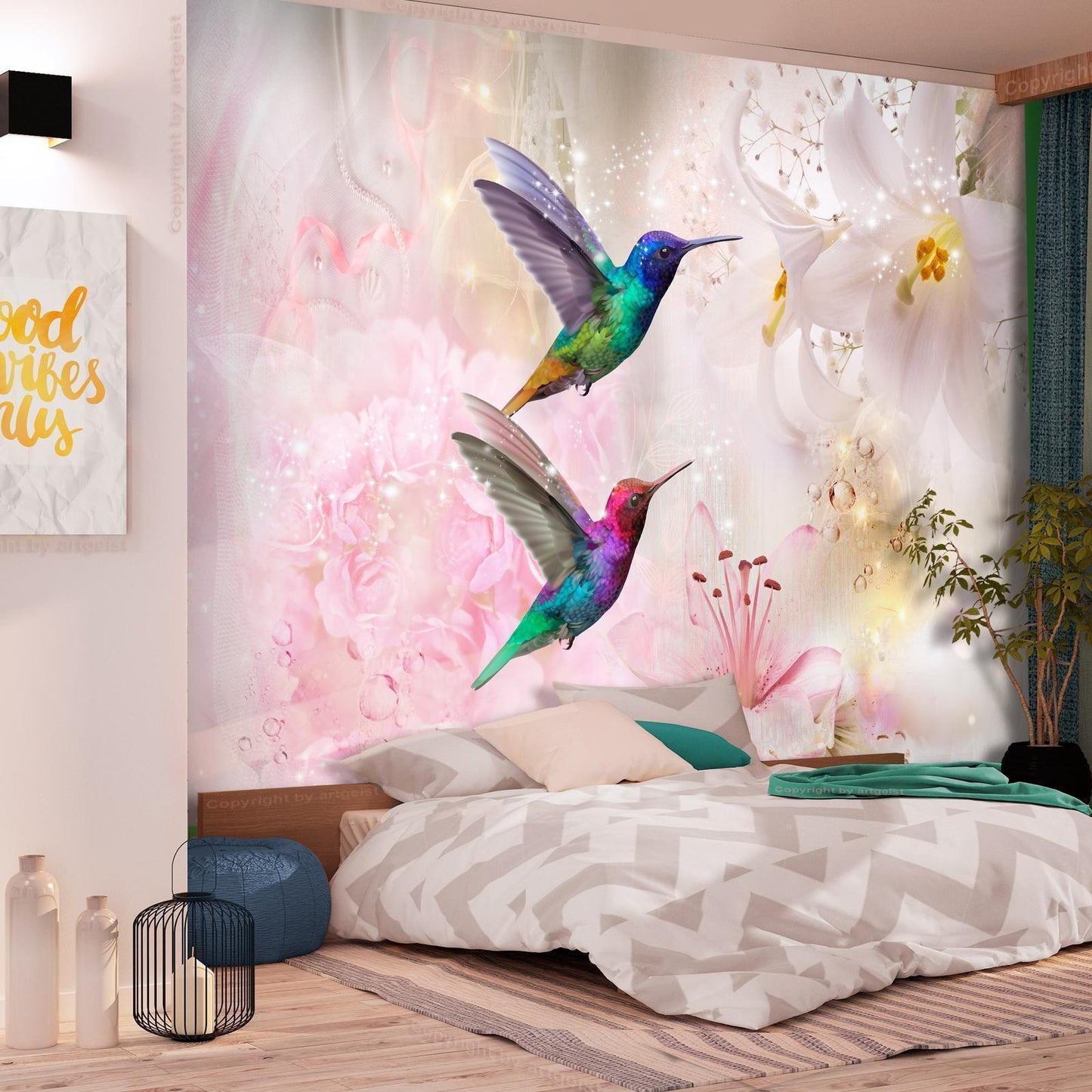 Fototapete - Colourful Hummingbirds (Pink) Artgeist