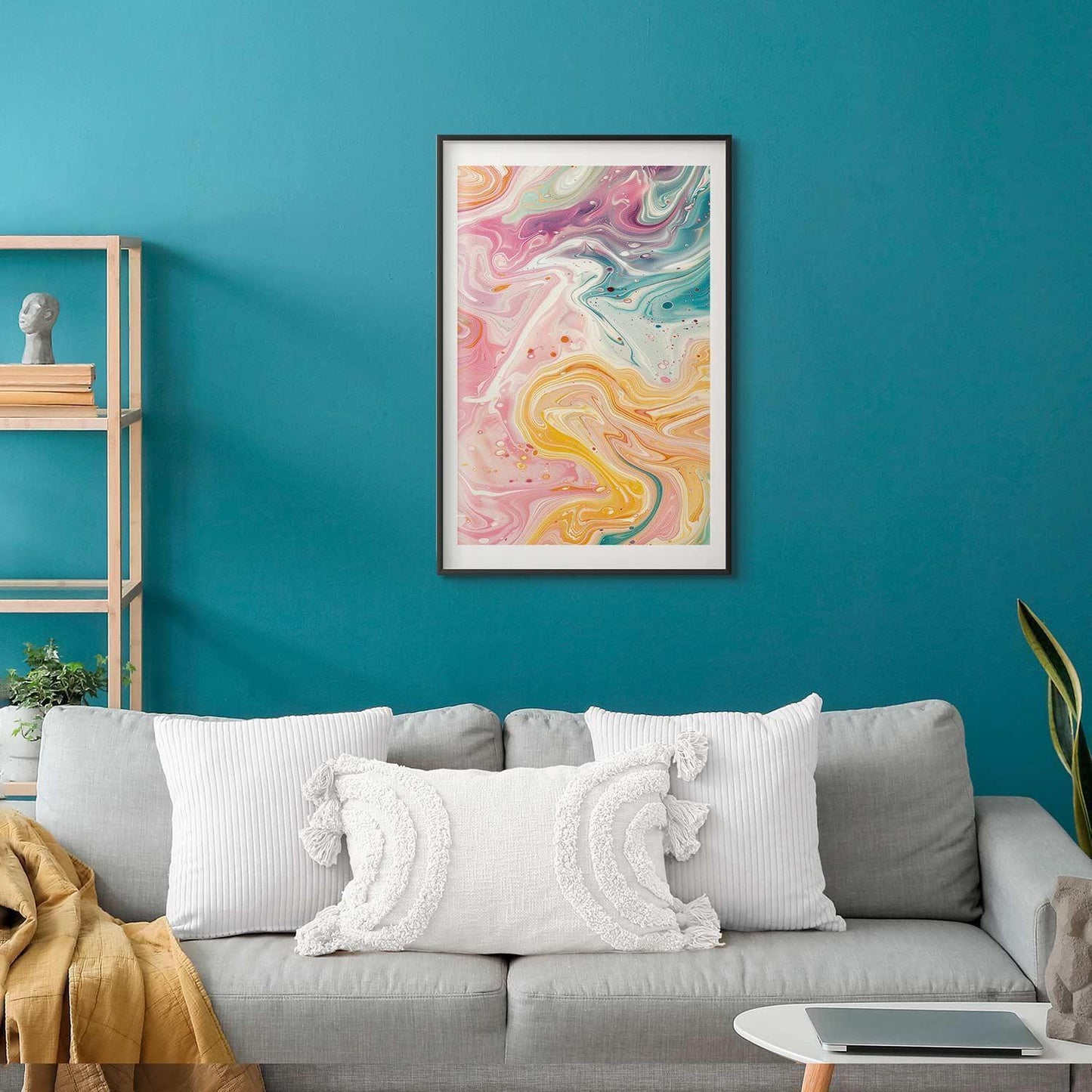 Poster - Colorful Chaos - dynamic shapes in shades of pink, yellow, and blue