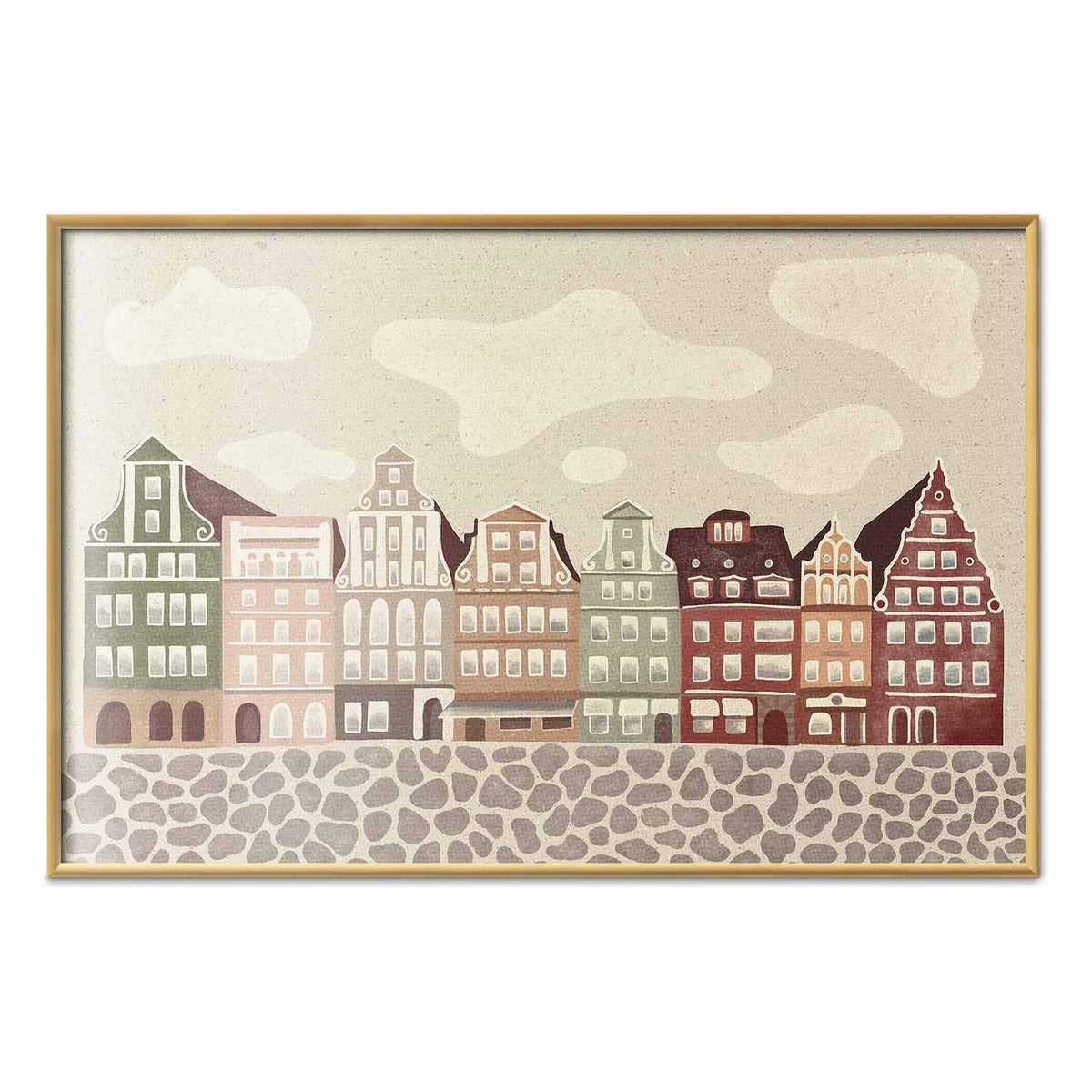 Poster - Colorful Facades - Historic Wrocław Tenement Houses Against the Sky and Cobblestone Street
