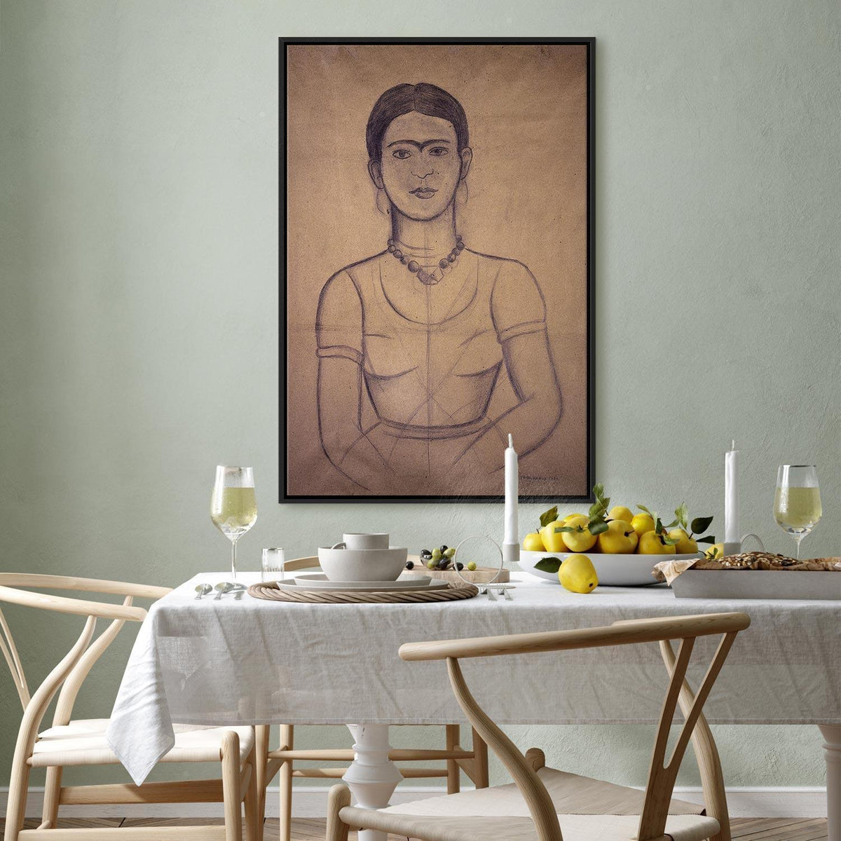 Leinwandbild - Frida Kahlo – Self-Portrait, 1929 (charcoal drawing)