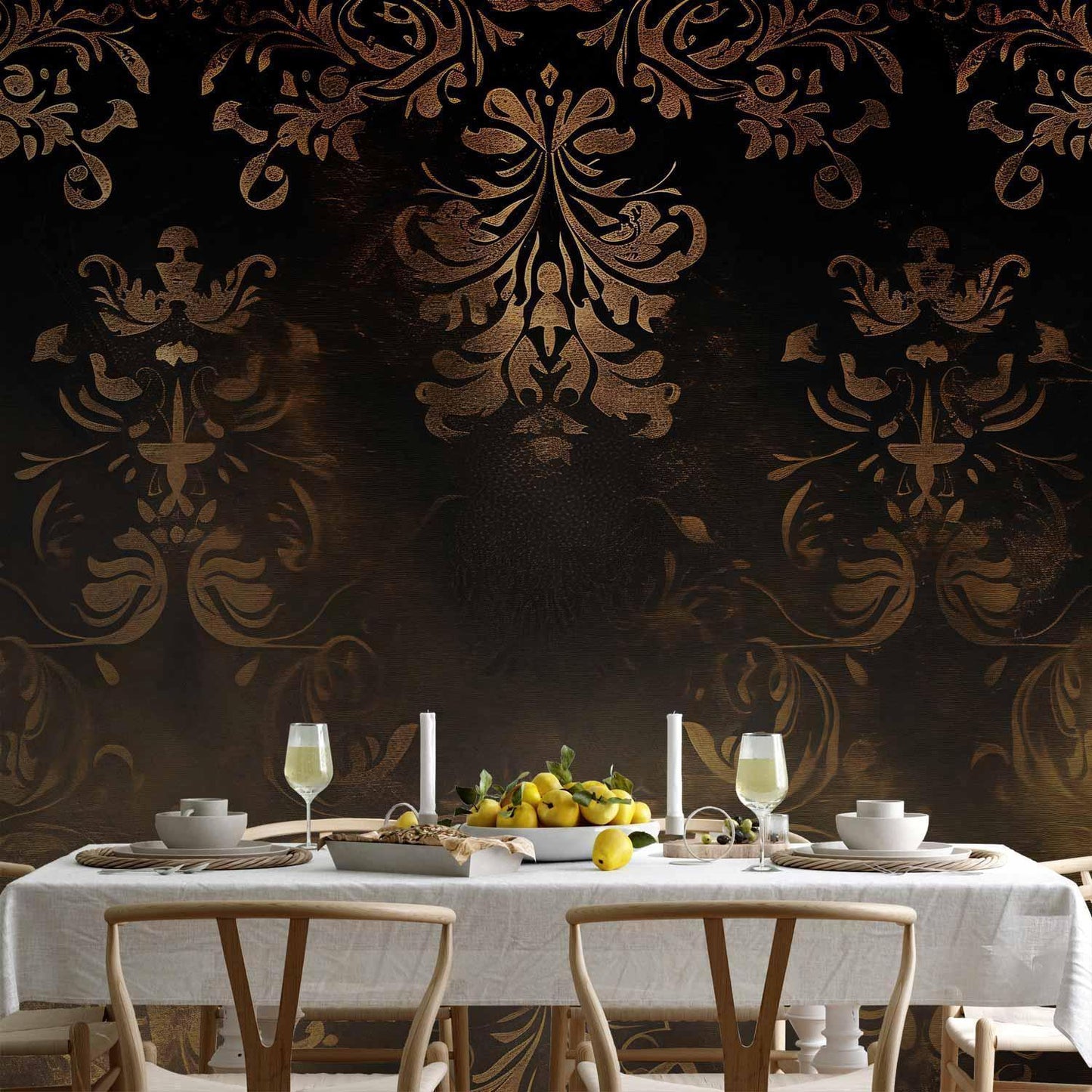 Fototapete - Baroque Ornaments in Patinated Gold and Browns: Retro Motif Artgeist