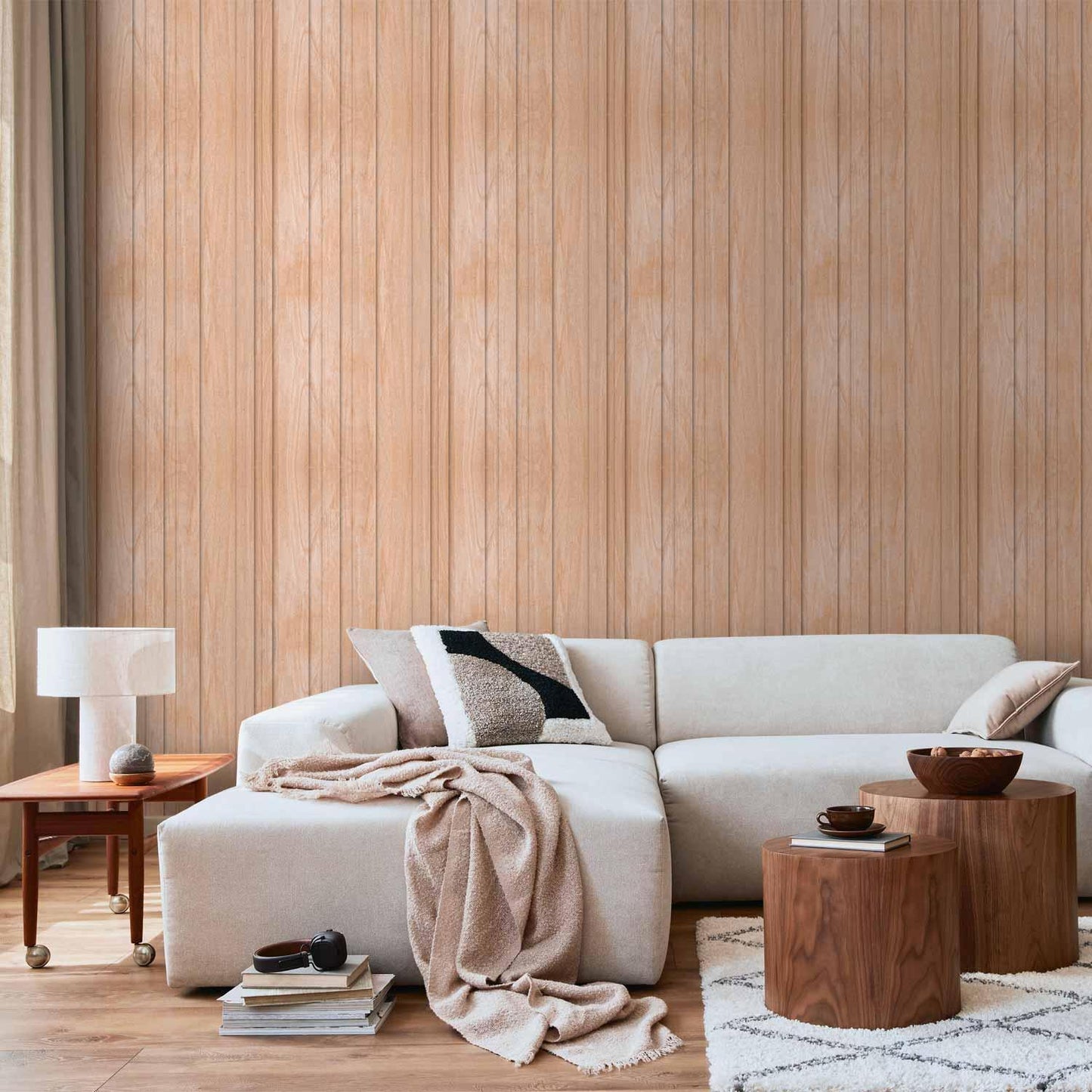 Tapete - Light Wood - Vertical panels in a warm beige shade Artgeist