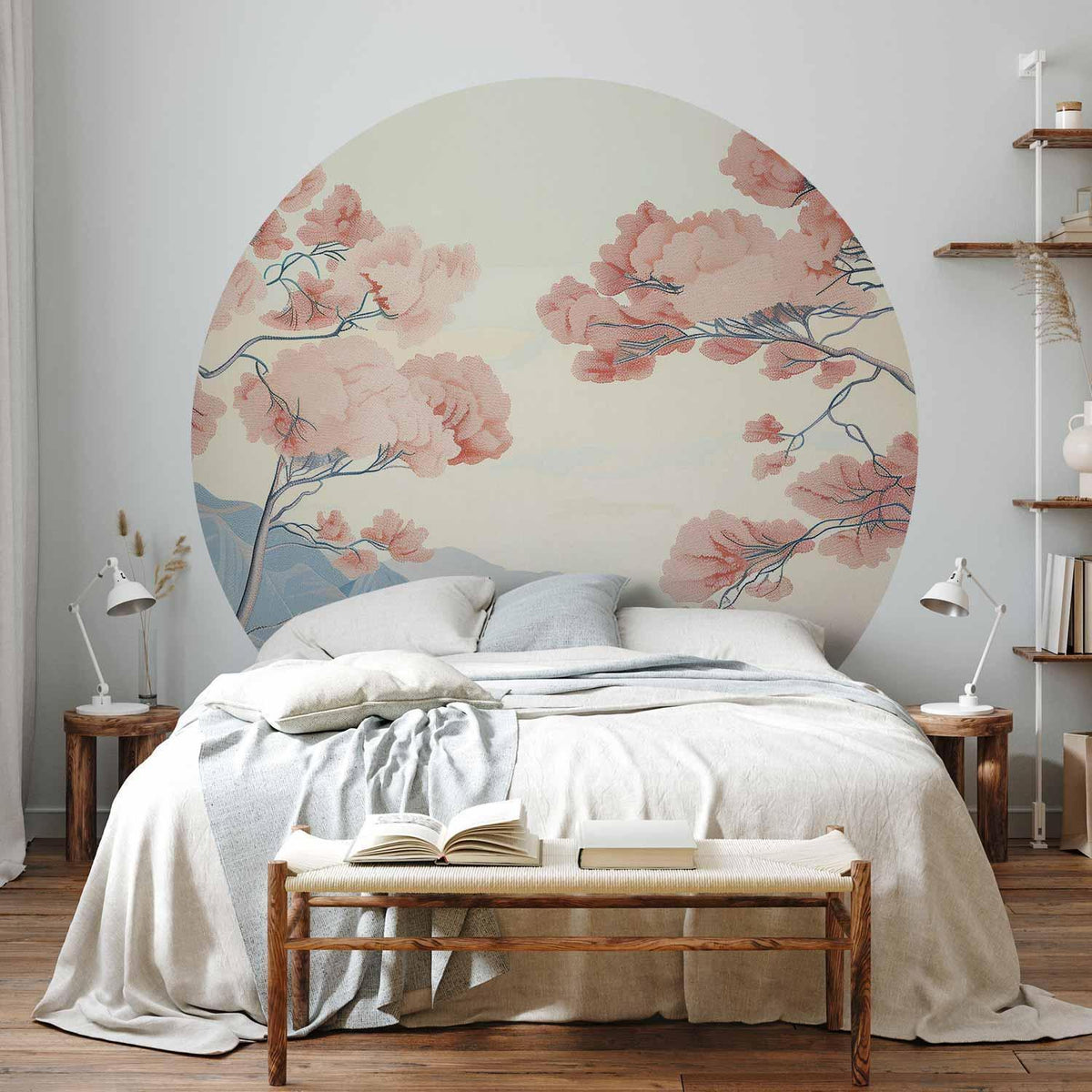 Runde Fototapete - Ocean, cliffs and trees, a delicate motif in pastel colours