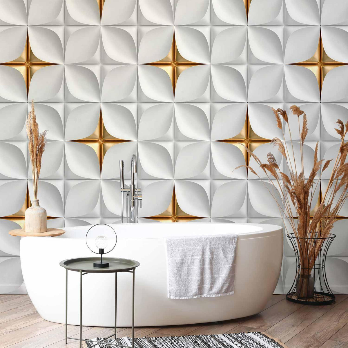 Fototapete Golden Accent – Elegantes Mosaik-Muster in Gold