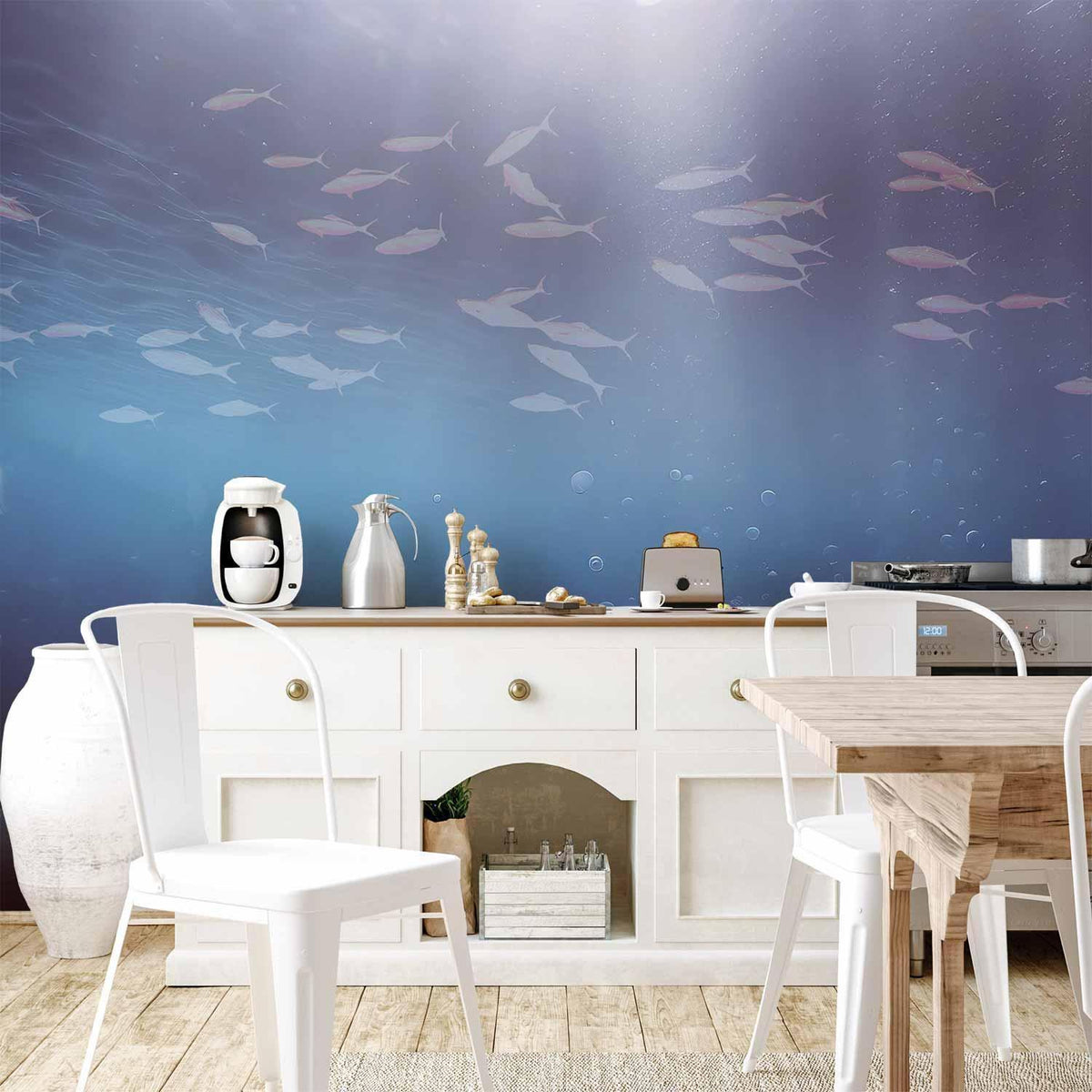 Fototapete Fische in der Tiefe – Ozean Unterwasserwelt in Blautönen
