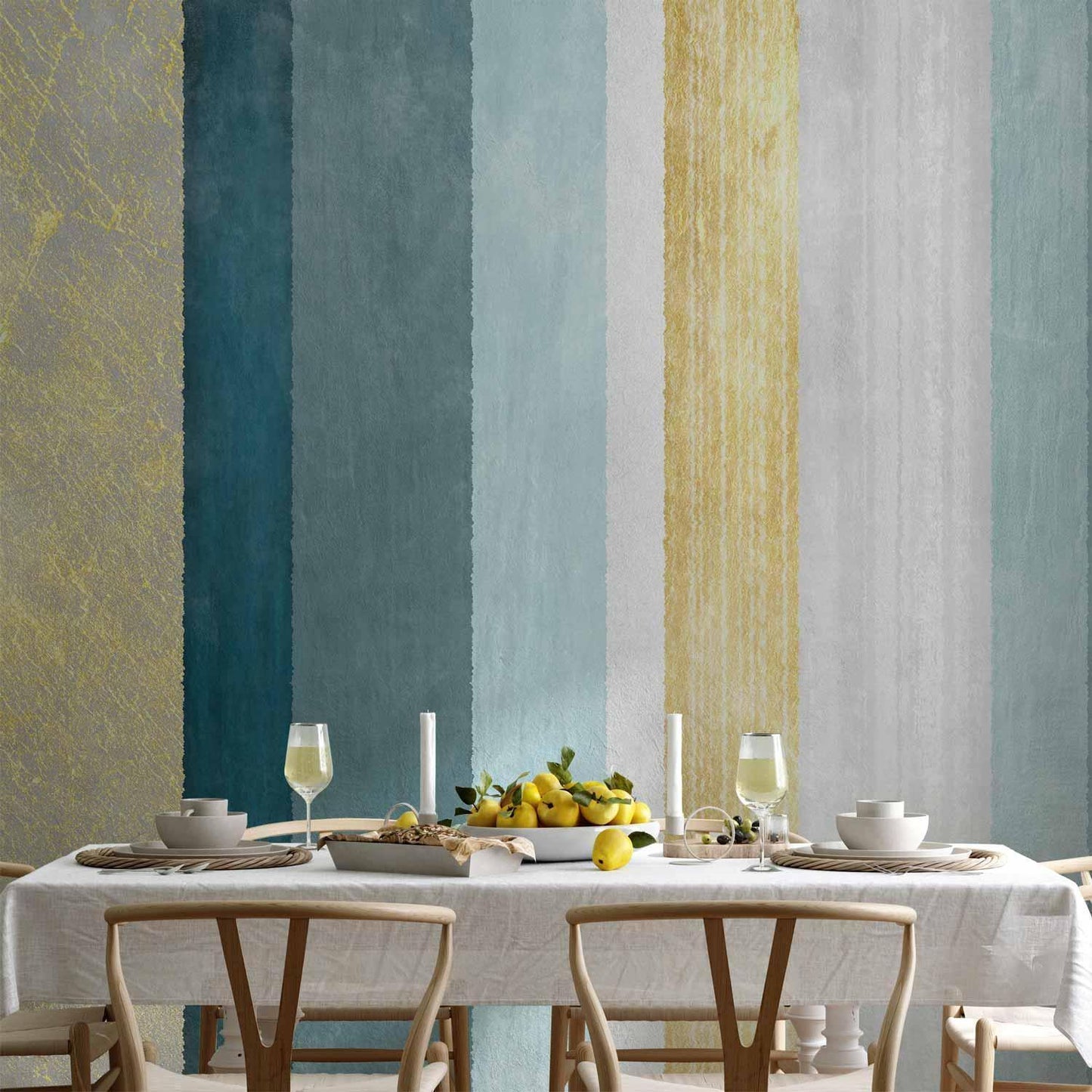Fototapete - Striped pattern - abstract background in stripes in blue tones with gold pattern Artgeist
