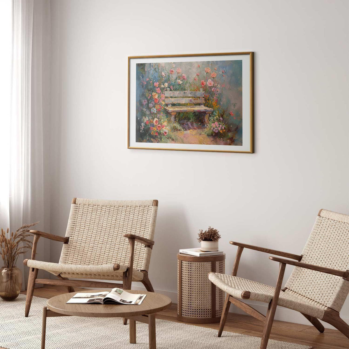 Poster - Flowery bench - impressionist painting full of flowers