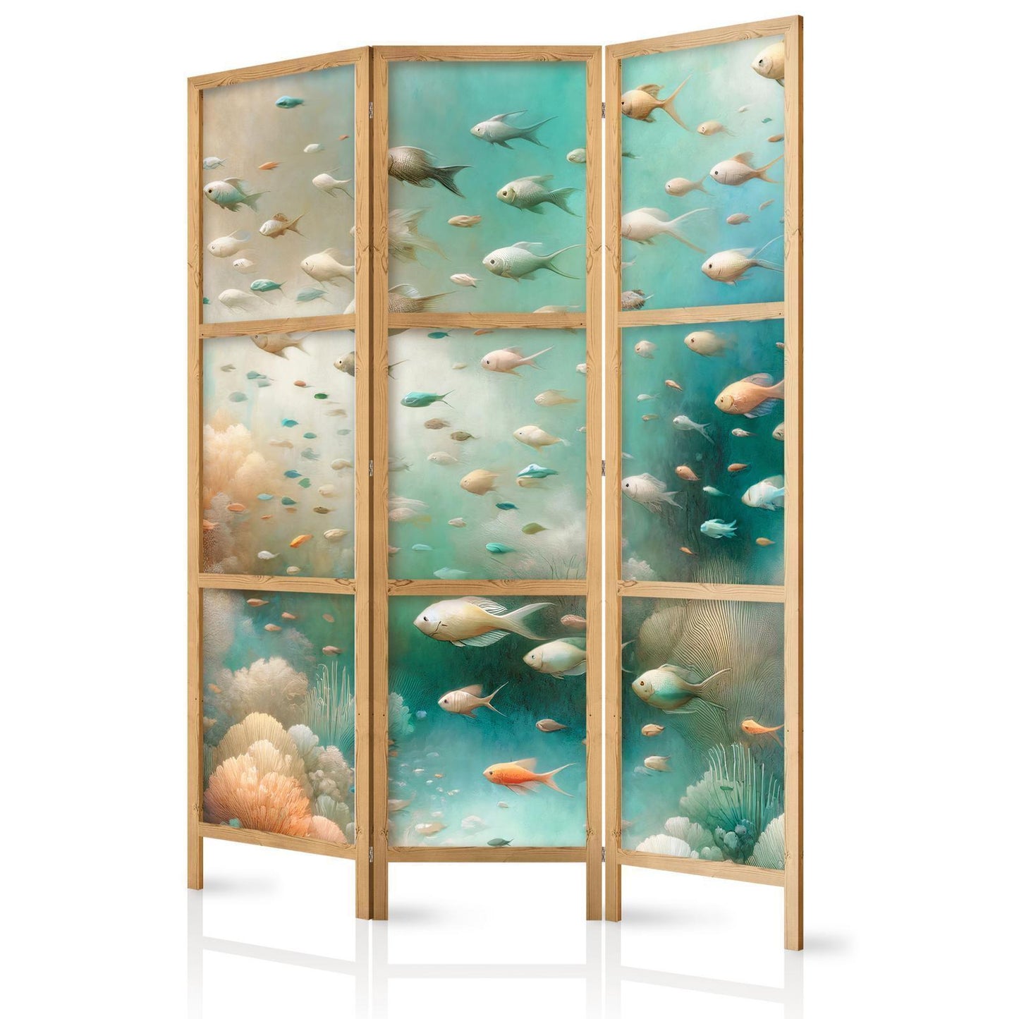 Japanischer Paravent - Spectacular Underwater Landscape - Fish in the Underwater World in Colors of Turquoise Blue Beige and Delicate Orange Artgeist