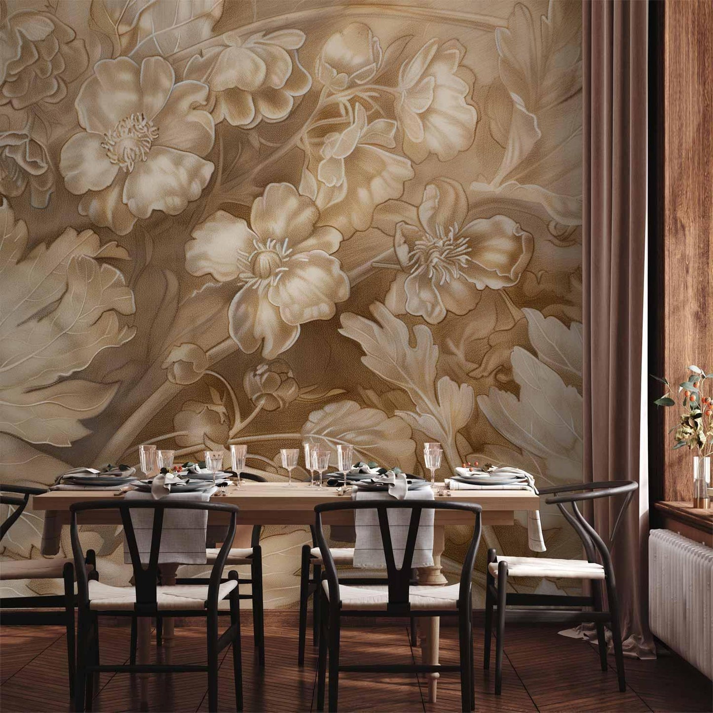 Fototapete - Floral Ornaments Carved in Delicate Sepia and Brown Shades Artgeist