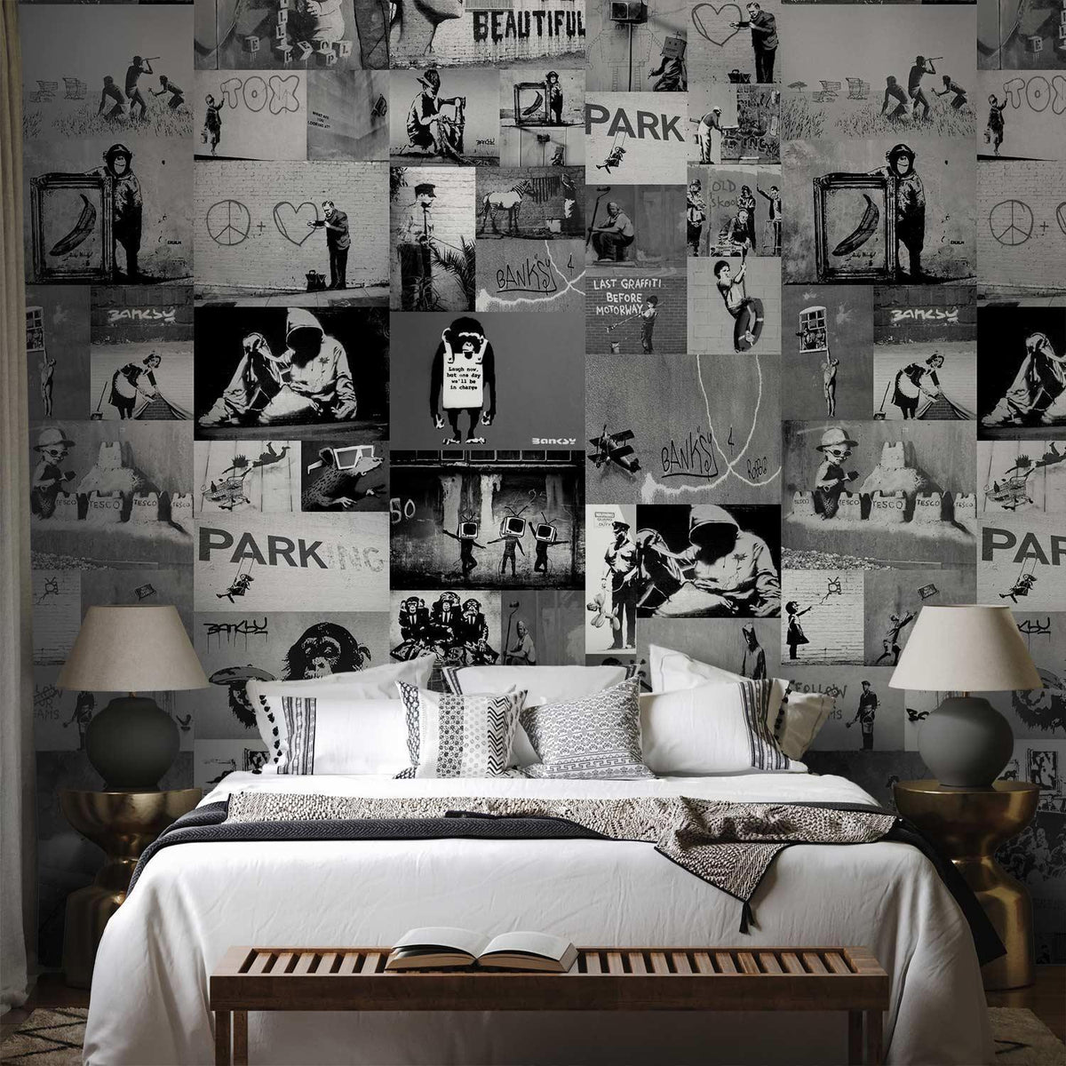 Tapete - Banksy - grey collage
