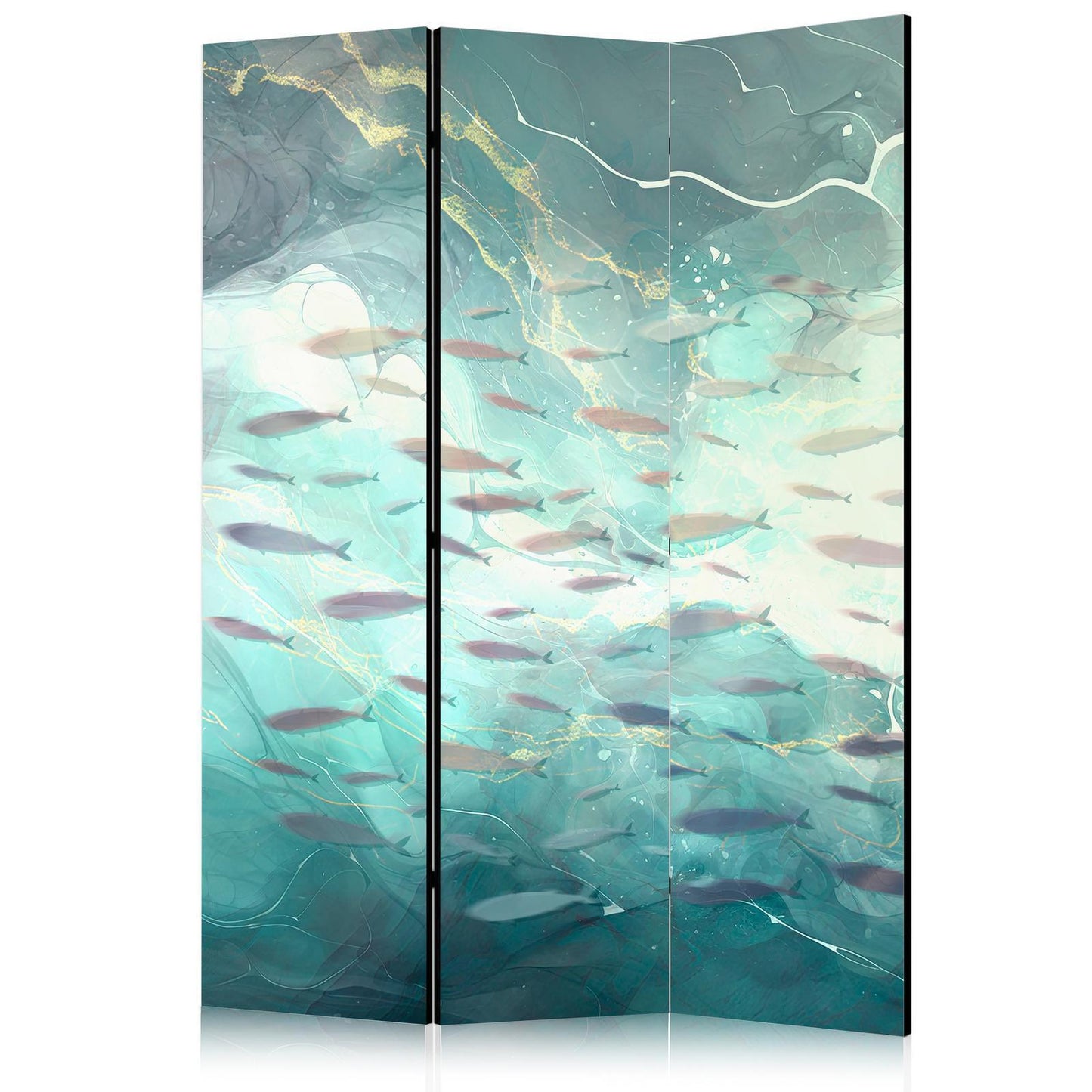 Paravent - Escaping Fish - Very Fast Swimming Fishes in Muted Colors Among Sea Depths Artgeist