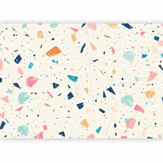 Fototapete - Terrazzo with Multicolored Large Elements Cheerful Pattern on a Light Background
