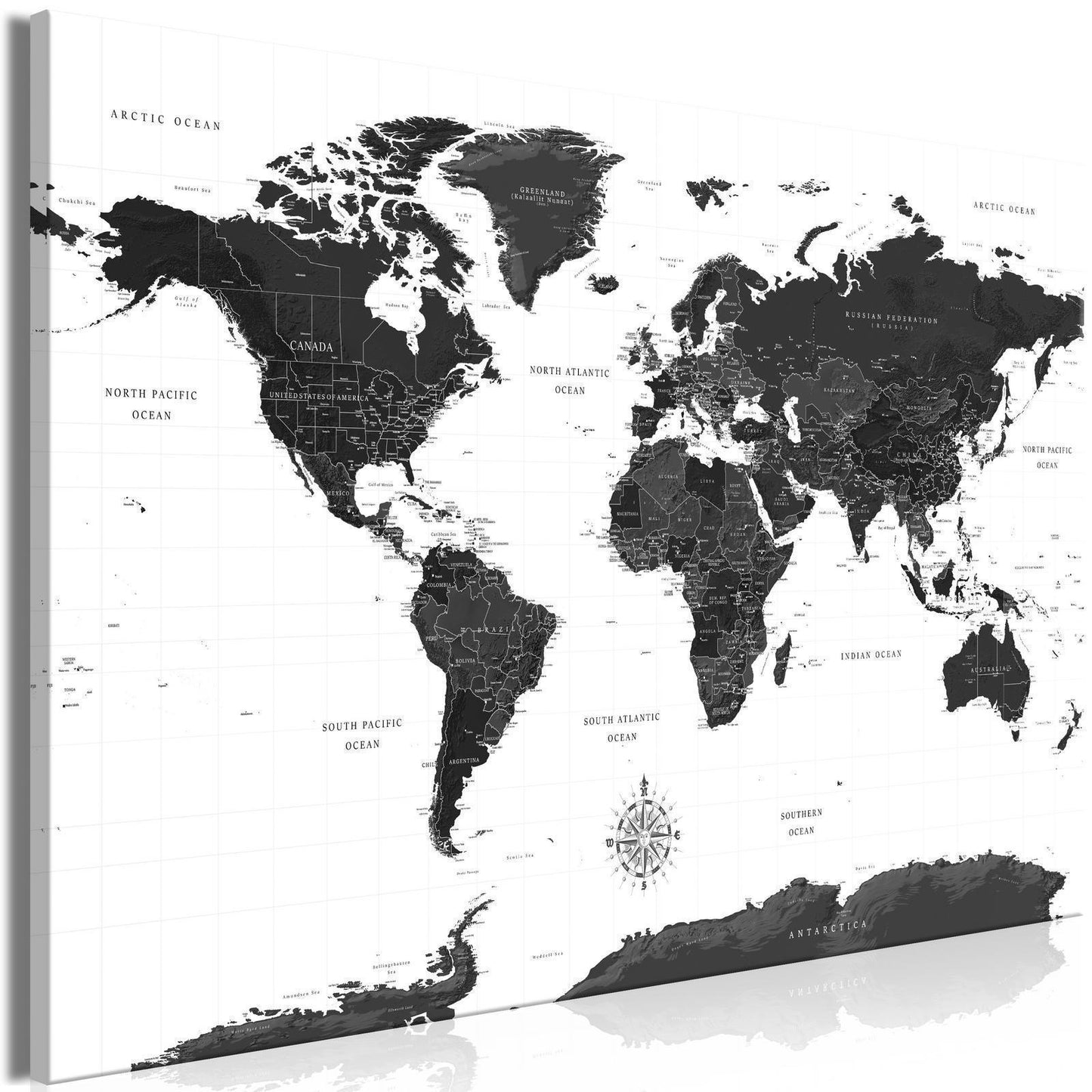 Leinwandbild - Black and White Map (1 Part) Wide Artgeist
