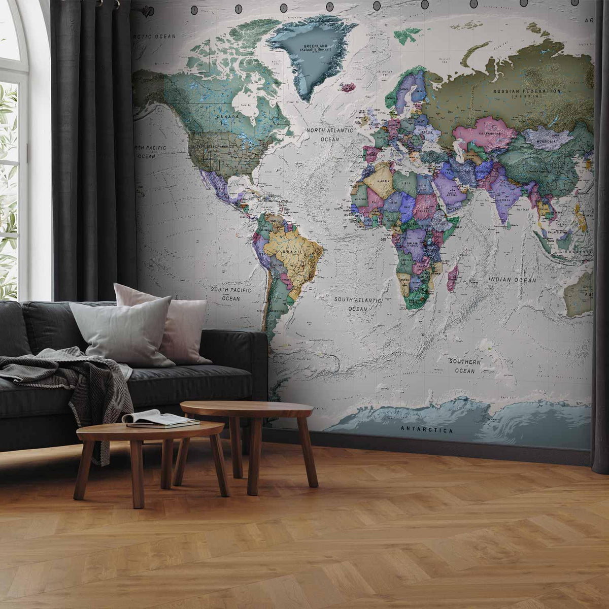 Fototapete - Geography study - world map with signed countries in English