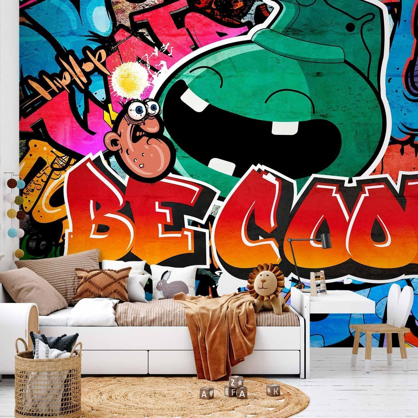 Fototapete Be Cool - Urbane Street Art mit bunten Graffiti-Elementen