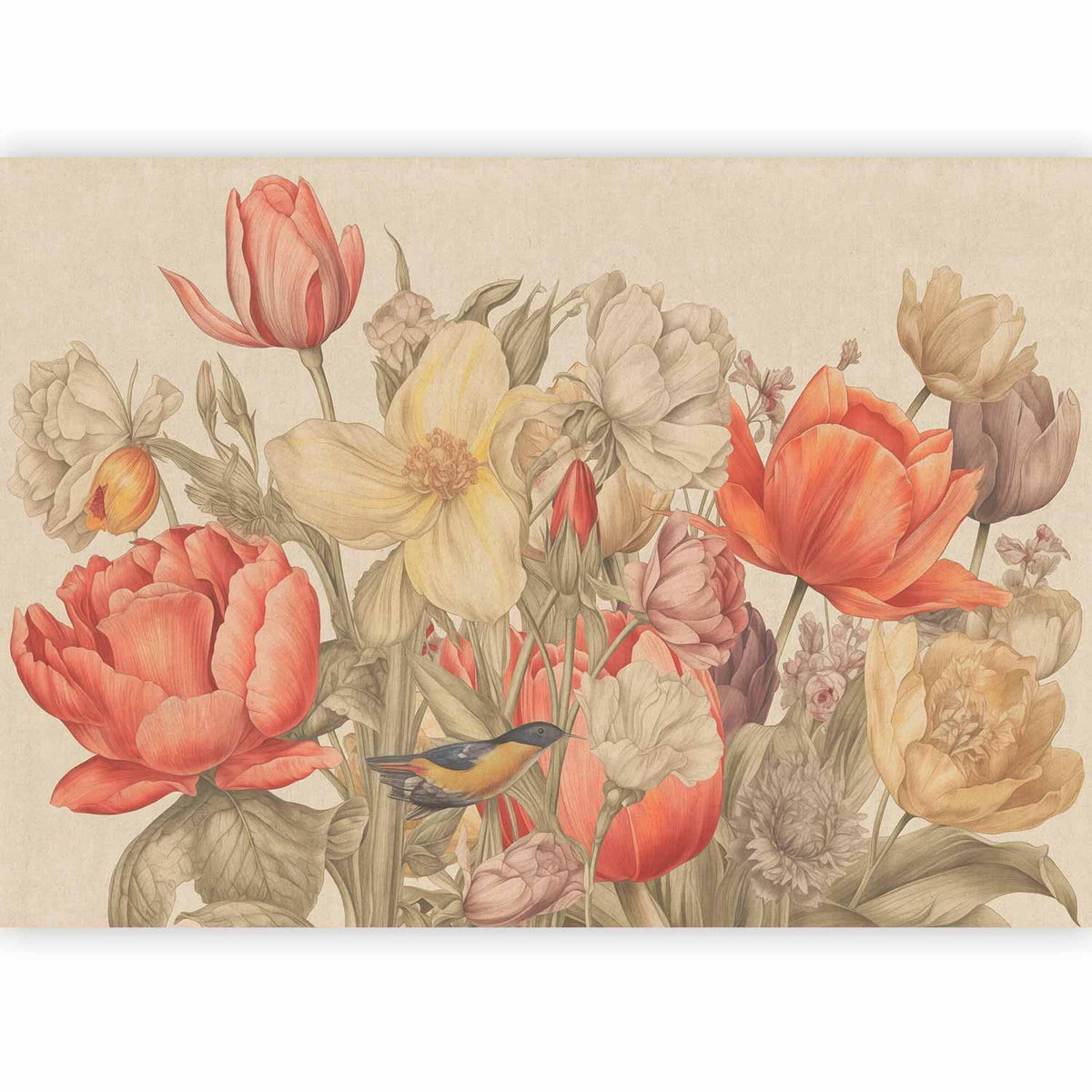 Fototapete Blumenstrauß Beige – Zarte Blüten für Wohnzimmer & Schlafzimmer