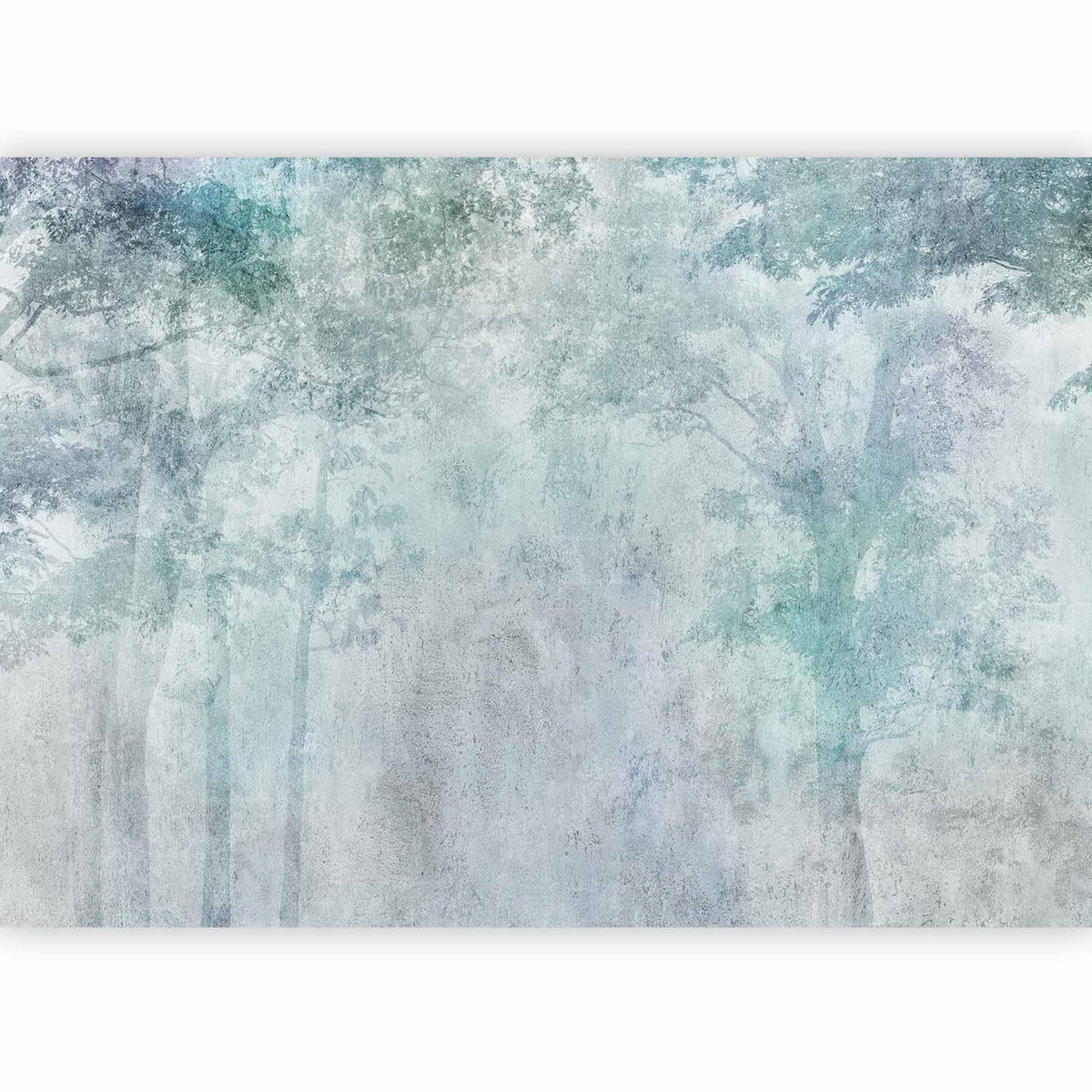 Fototapete Pastell Wald – Nebeliger Aquarellwald in Türkis