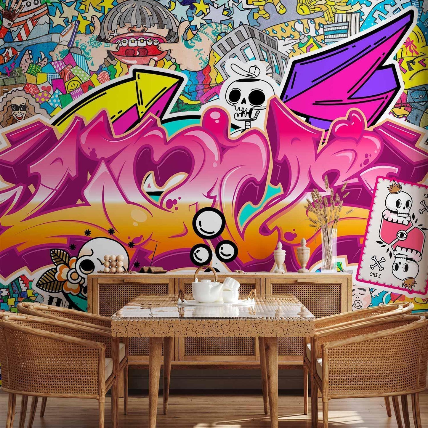 Fototapete - Street art - abstract urban colour graffiti mural with lettering Artgeist