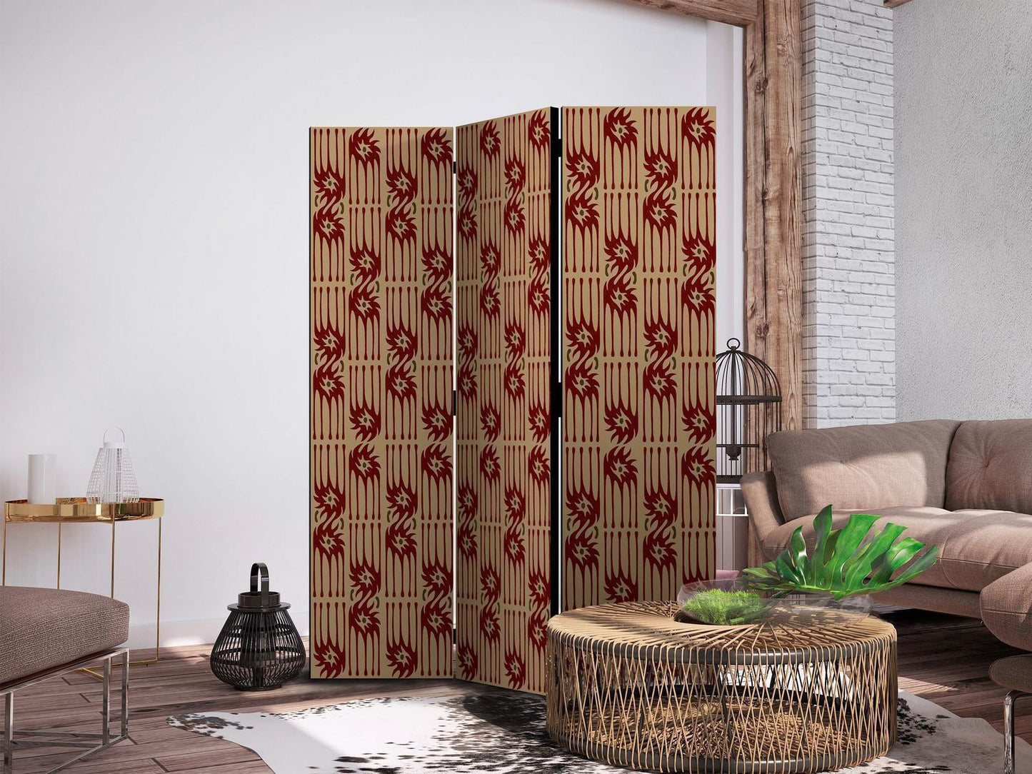 Paravent - Predatory Features - Red Abstract Shapes Inspired by Tribal Artgeist