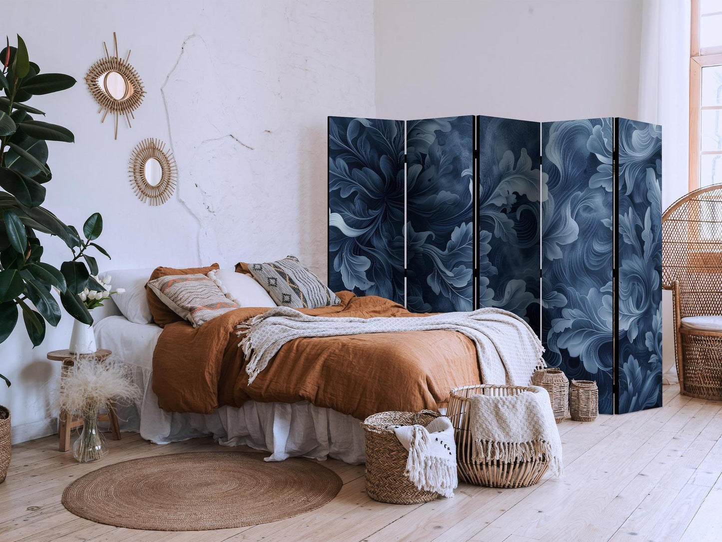 Paravent - Abstract Ornaments - Dark Blue Victorian Leaves Artgeist