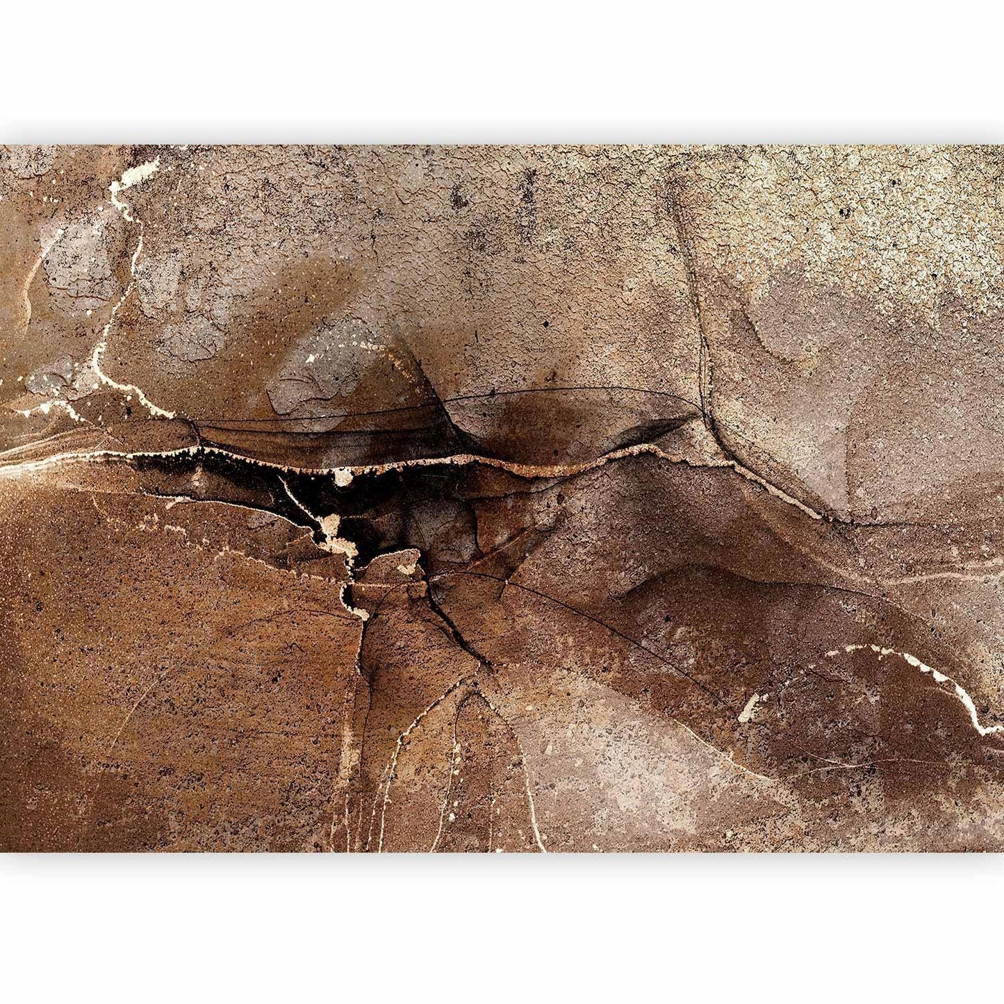 Fototapete - Rock abstraction - brown and beige pattern in the style of cracked stone Artgeist