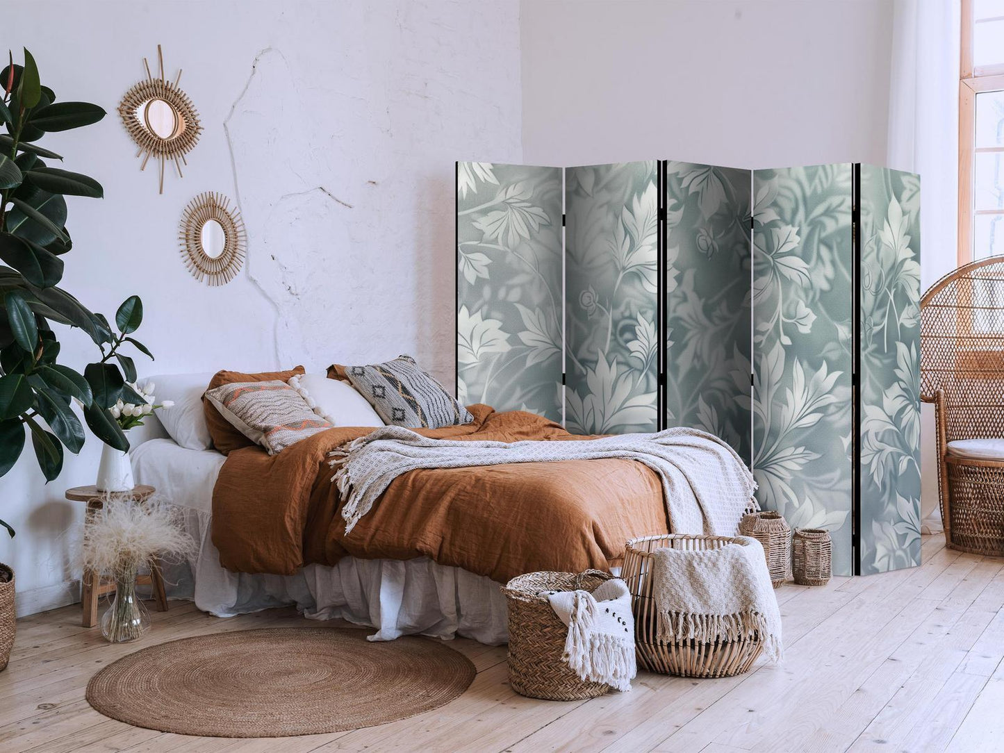 Paravent - Ornaments in Rubbed Faded Turquoise - Delicate Floral Pattern Artgeist