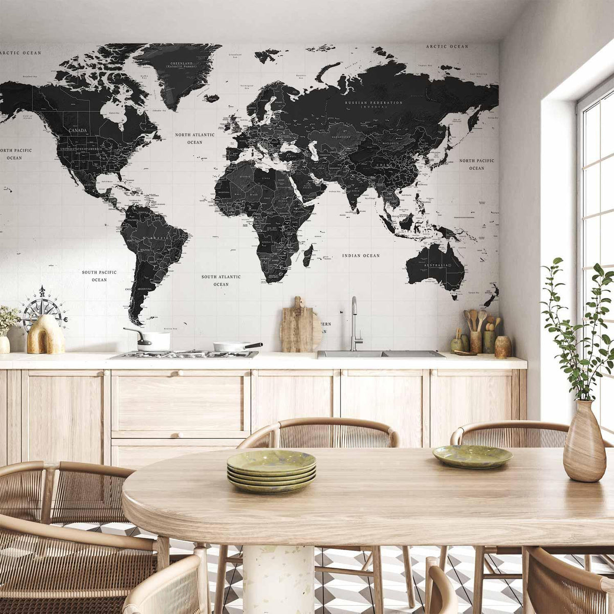 Fototapete - Black and White Map