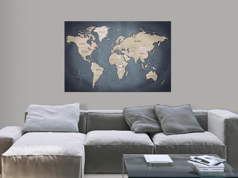 Leinwandbild - World Map: Shades of Grey Artgeist