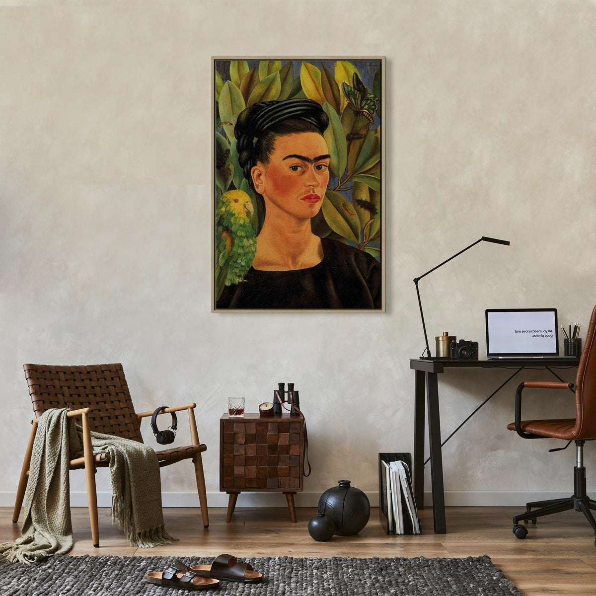 Leinwandbild - Frida Kahlo – Self-Portrait with Bonito