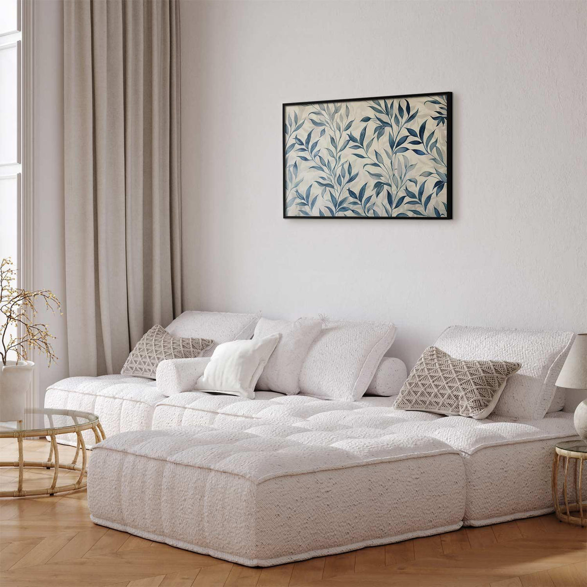 Poster - Delicate Botanical Motif with Blue Leaves
