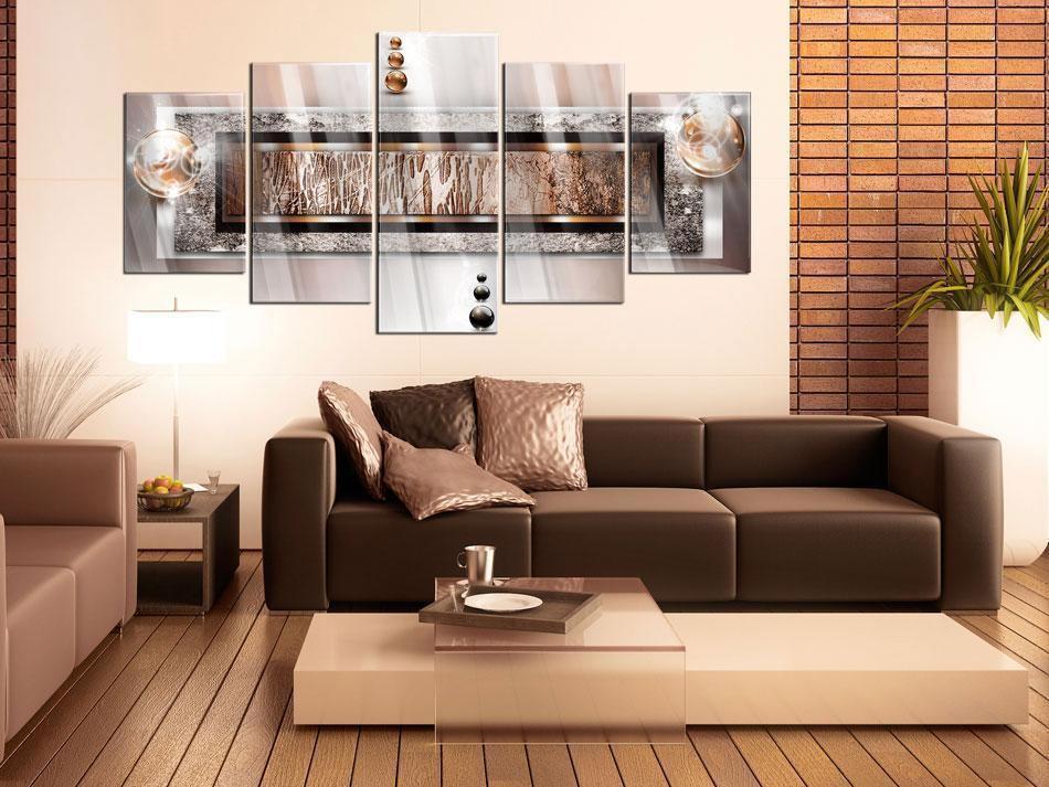 Wandbild Zimtbraune Abstraktion – 5-teiliges Acrylglasbild in Braun und Silber