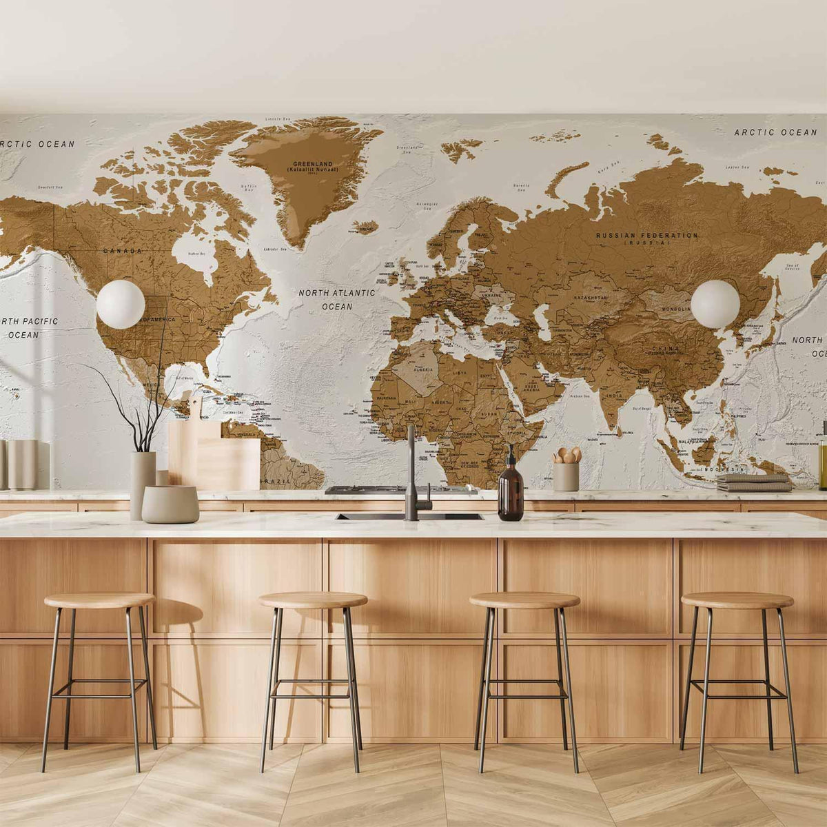 Fototapete - World Map: White Oceans