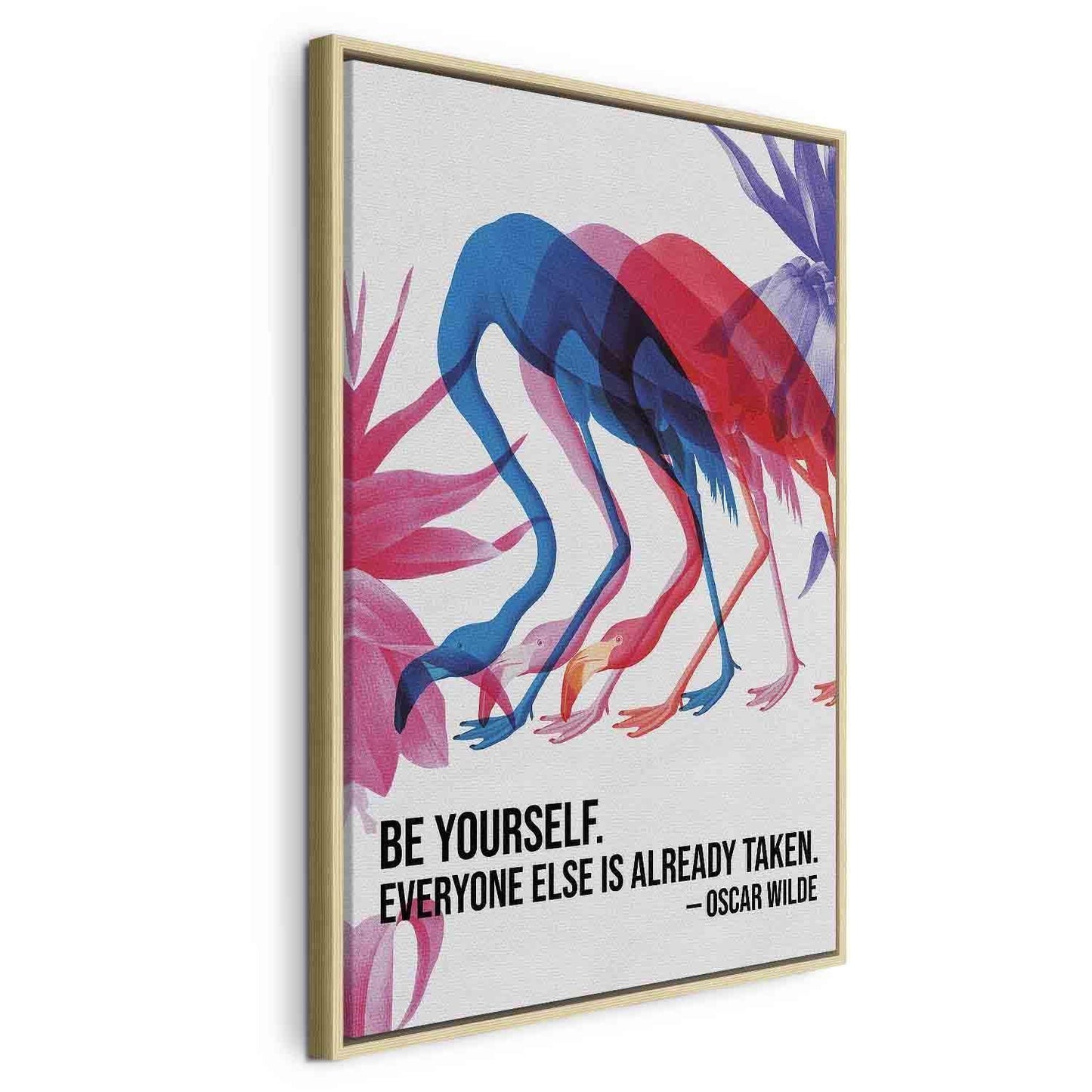 Leinwandbild - Colorful Flamingos - Inspirational Quote with Colorful Bird Silhouettes Artgeist