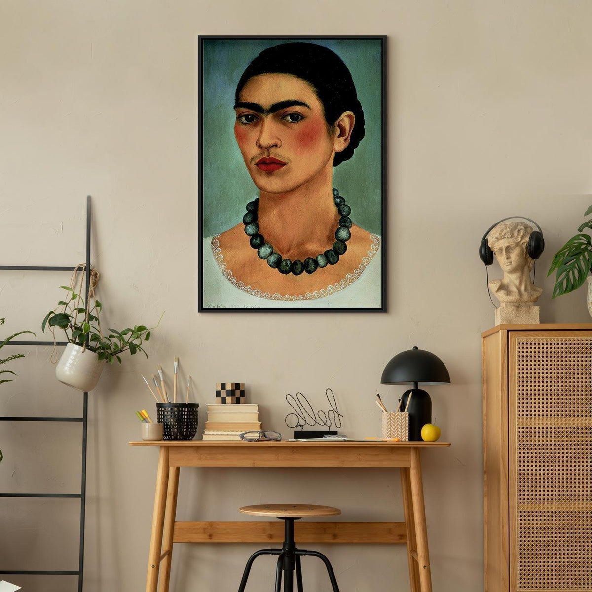 Leinwandbild - Frida Kahlo – Self-Portrait with Beaded Necklace