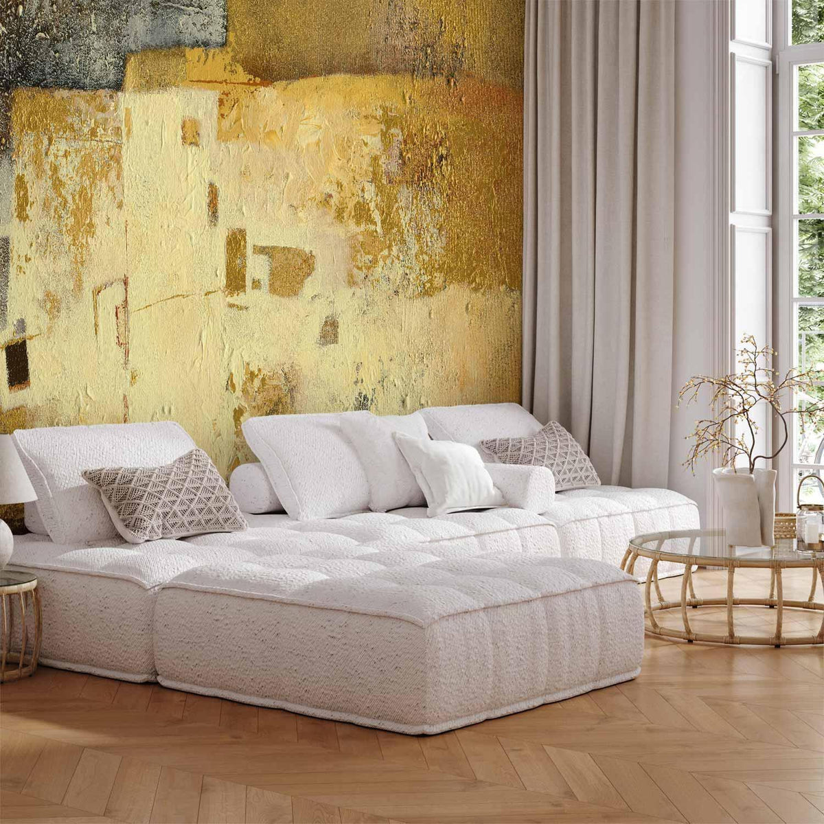 Fototapete Goldene Abstraktion – Künstlerisches Design auf Beige